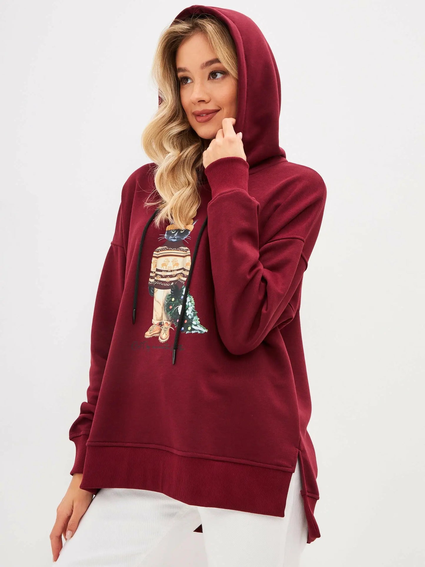 Burgundy oversized hoodie christmas cat - Funny Cat Hoodie & sweatshirt | For Cat Lovers | CAT by maniita