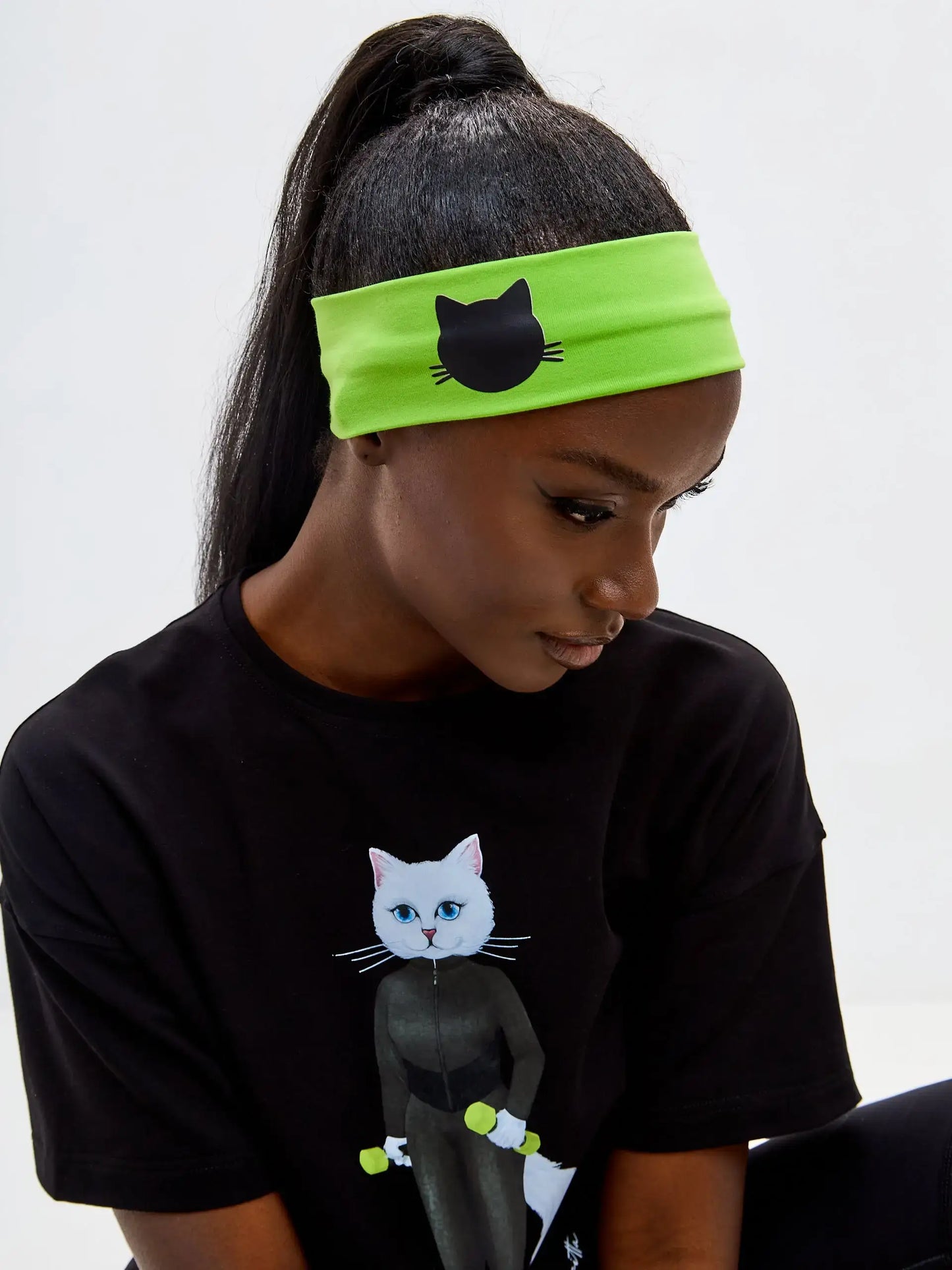 Green headband with cat - Funny Cat | For Cat Lovers | CAT by maniita lacitta