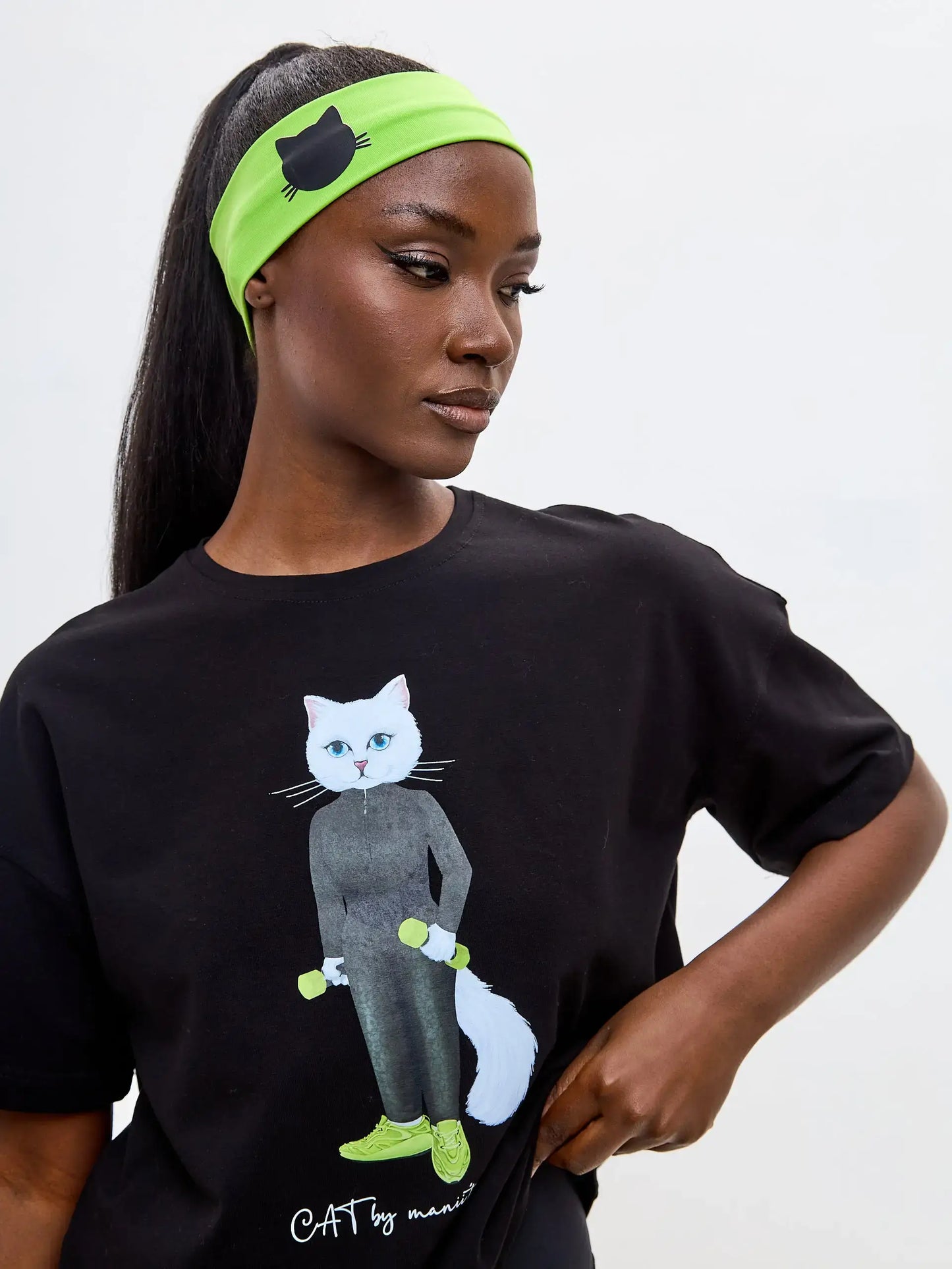 Green headband with cat - Funny Cat | For Cat Lovers | CAT by maniita lacitta