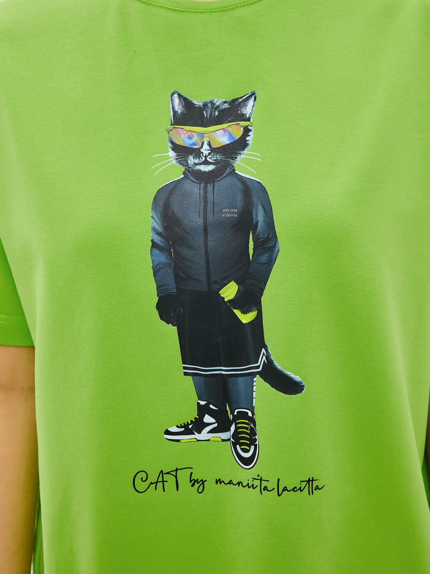 Green printed t-shirt sport cat - Funny Cat T-shirt | For Cat Lovers | CAT by maniita lacitta