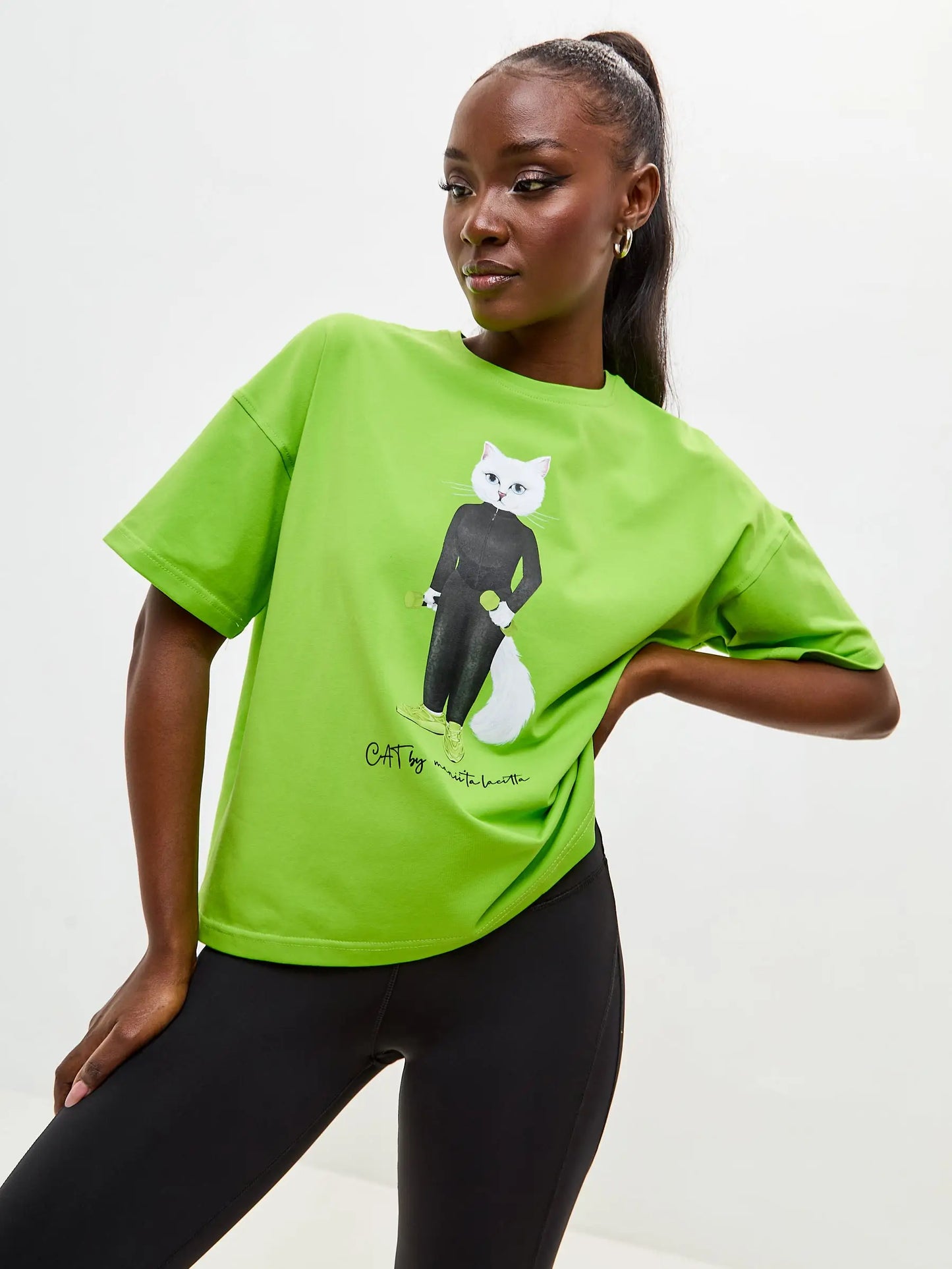 Green short oversized t-shirt sport cat - Funny Cat T-shirt | For Cat Lovers | CAT by maniita lacitta