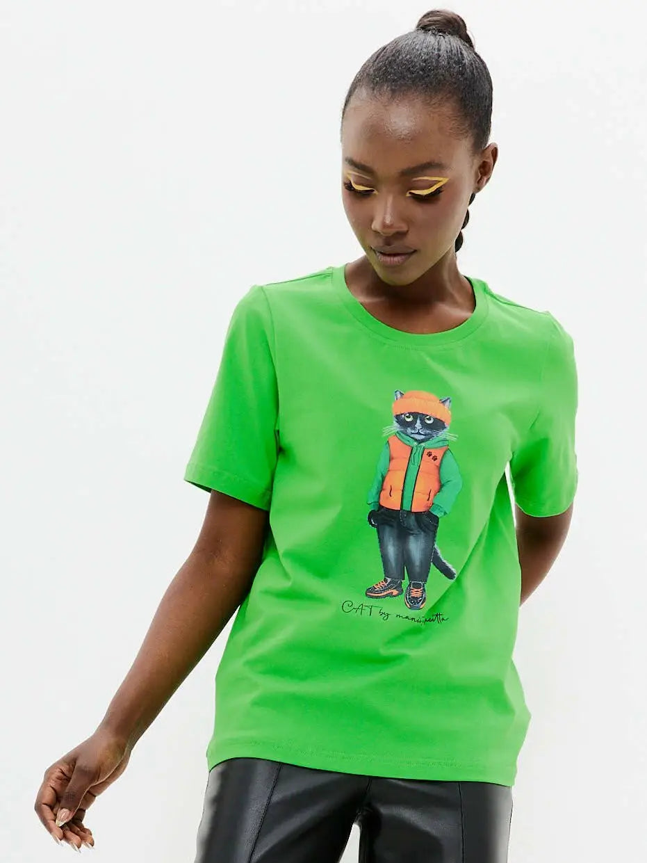 Green t-shirt hoodie cat - Funny Cat T-shirt | For Cat Lovers | CAT by maniita lacitta