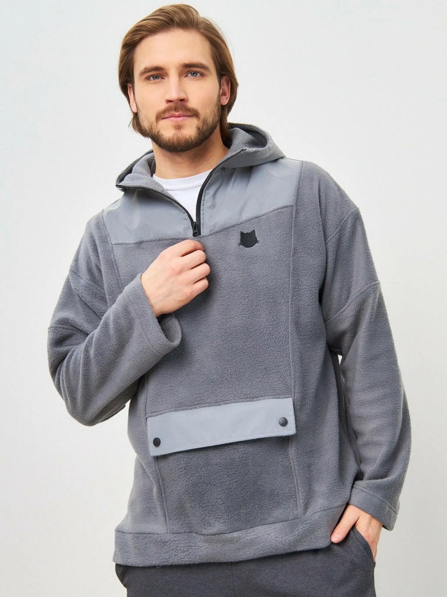 Grey fleece hoodie catrainm - Funny Cat Fleece (recycled) | For Cat Lovers | CAT by maniita lacitta
