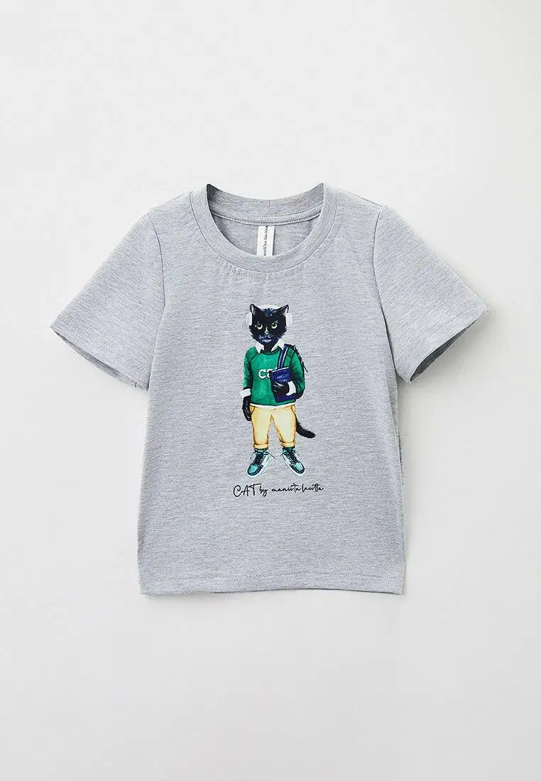 Grey printed t-shirt school cat - Funny Cat T-shirt | For Cat Lovers | CAT by maniita lacitta