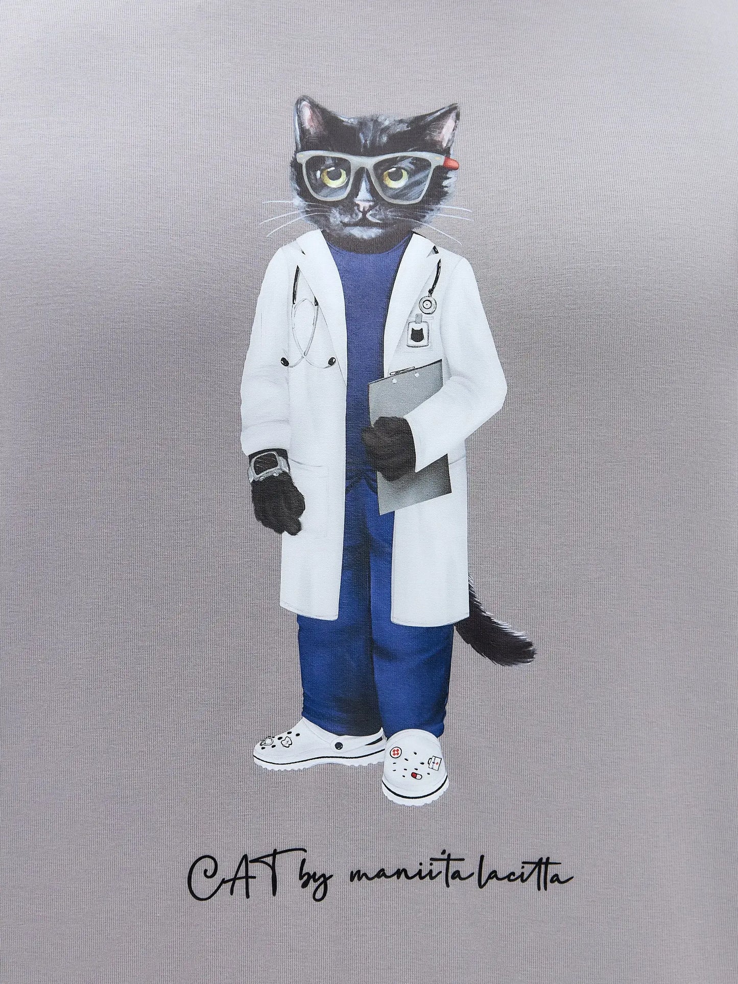 Grey t-shirt doctor cat - Funny Cat T-shirt | For Cat Lovers | CAT by maniita lacitta
