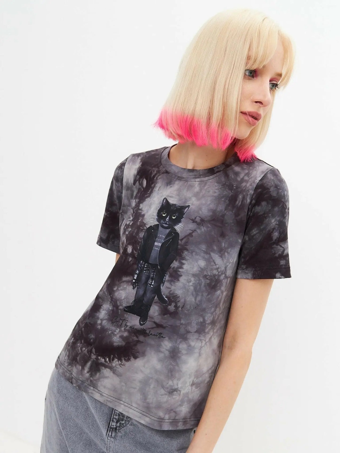 Grey t-shirt rocker cat - Funny Cat T-shirt | For Cat Lovers | CAT by maniita lacitta