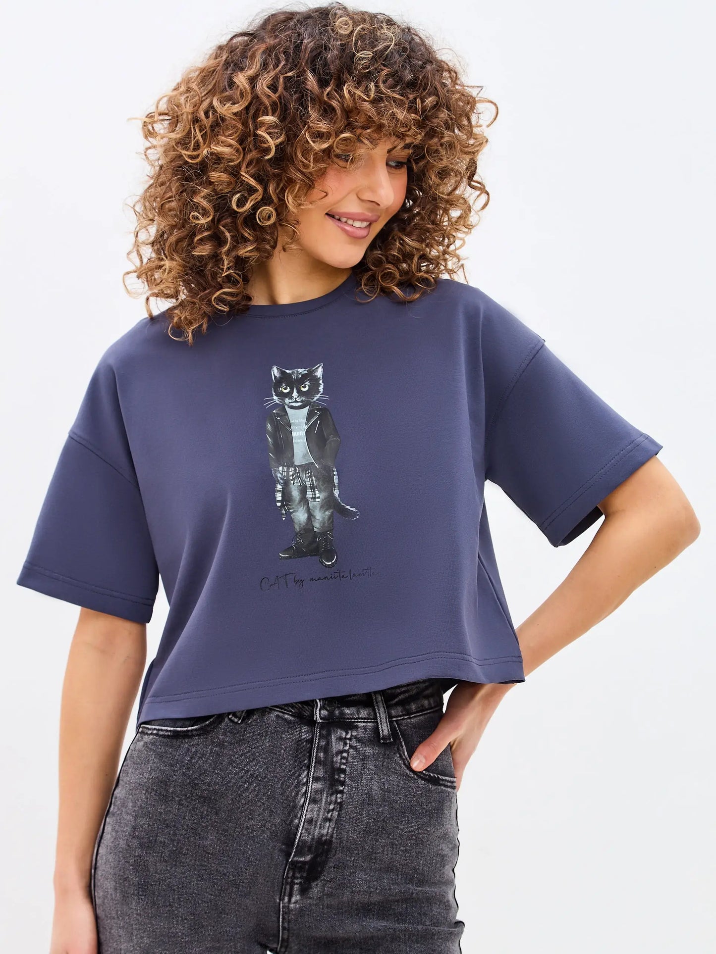 Grey t-shirt rocker cat - Funny Cat T-shirt | For Cat Lovers | CAT by maniita lacitta