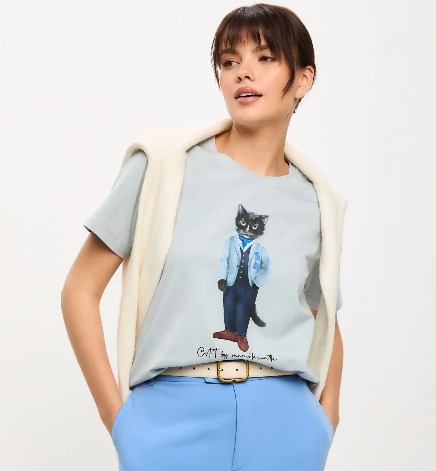 Grey Printed T-shirt SUIT CAT - T-shirt