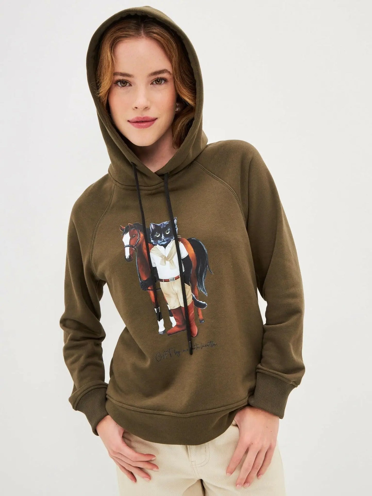 Olive hoodie rider cat - Funny Cat Hoodie & sweatshirt | For Cat Lovers | CAT by maniita