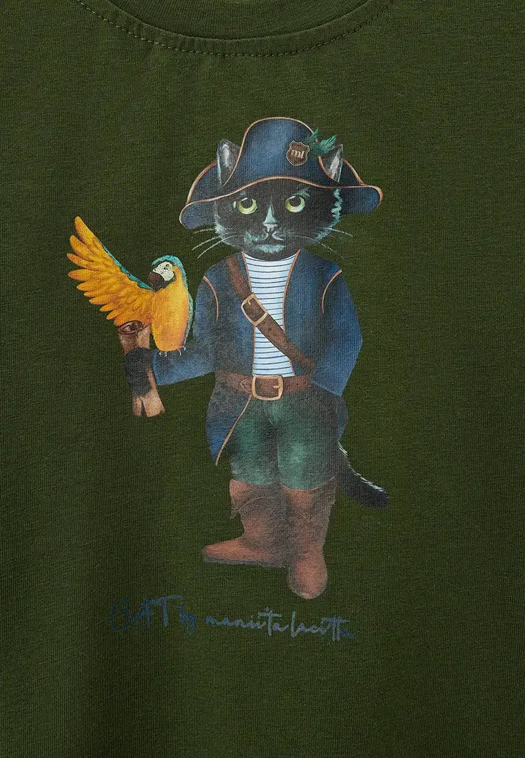 Khaki Printed T-shirt PIRAT CAT - T-shirt