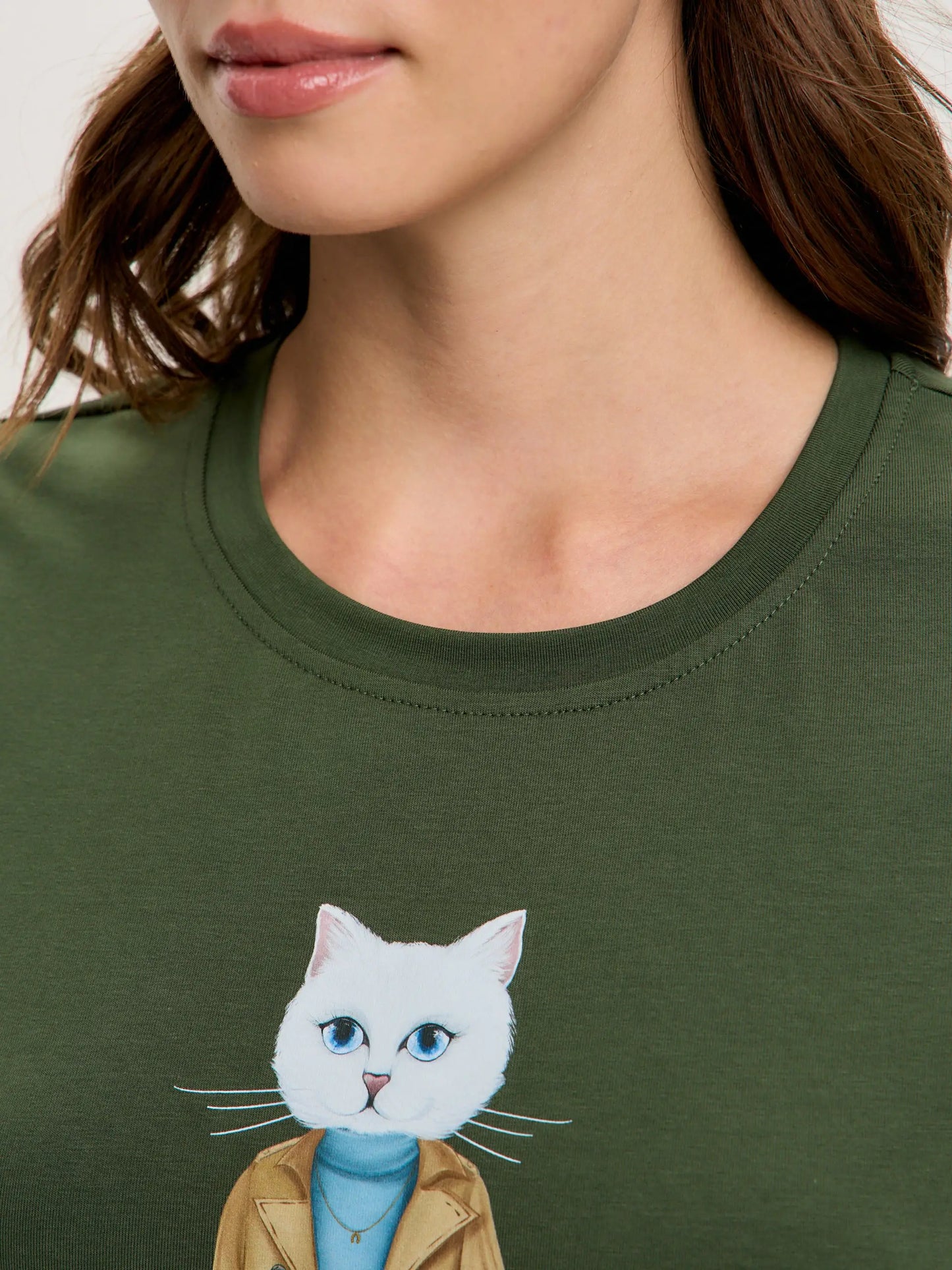 Olive t-shirt trench coat white cat - Funny Cat T-shirt | For Cat Lovers | CAT by maniita lacitta