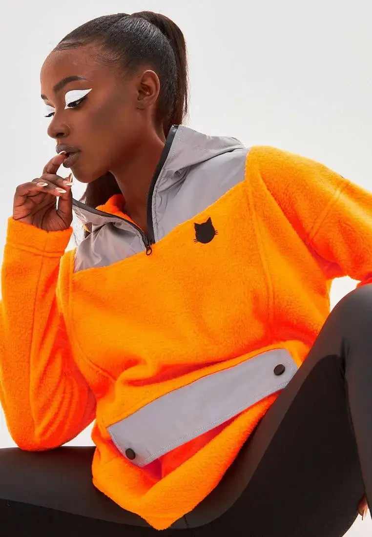 Orange fleece hoodie - Funny Cat Fleece (recycled) | For Cat Lovers | CAT by maniita lacitta