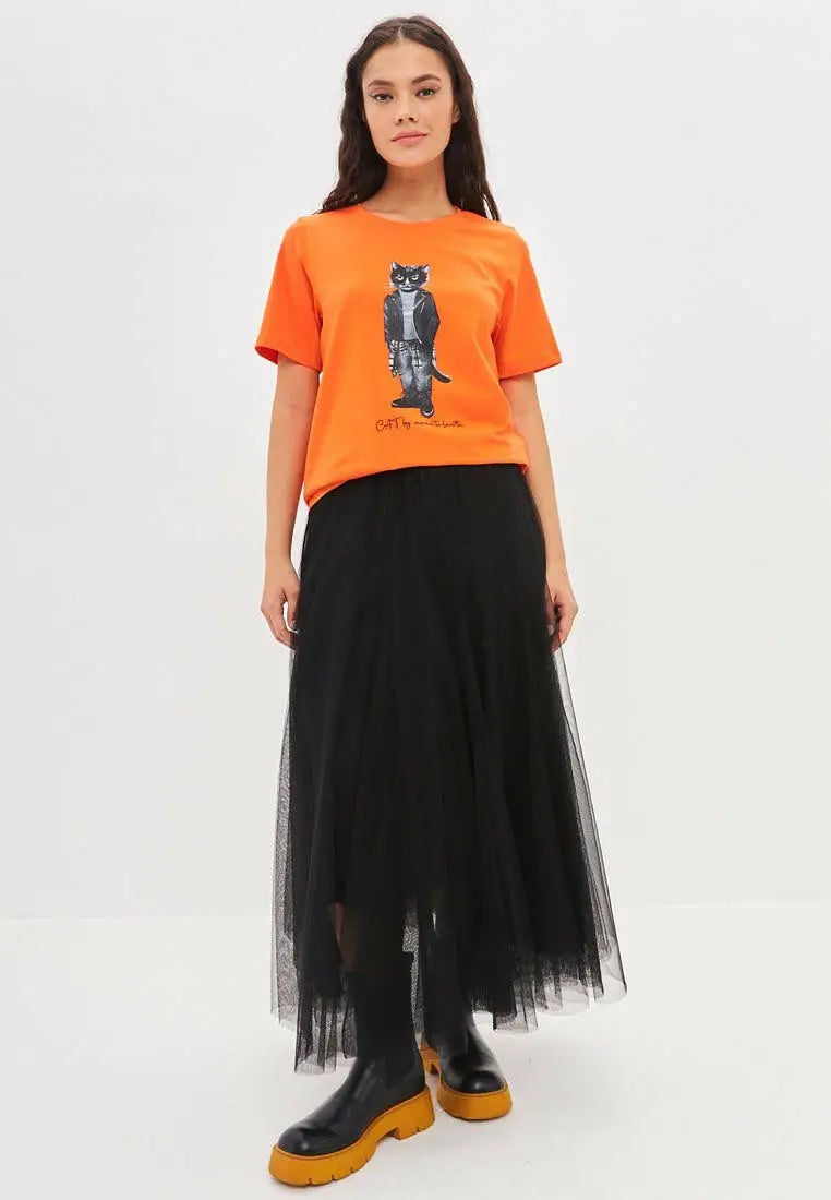 Orange t-shirt rocker cat - Funny Cat T-shirt | For Cat Lovers | CAT by maniita lacitta