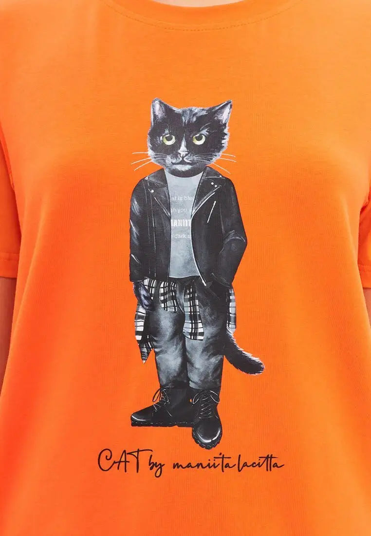 Orange t-shirt rocker cat - Funny Cat T-shirt | For Cat Lovers | CAT by maniita lacitta