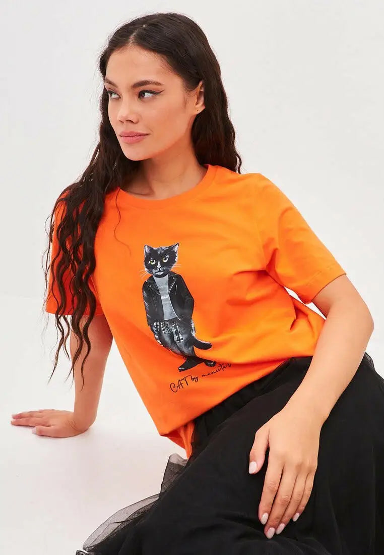 Orange t-shirt rocker cat - Funny Cat T-shirt | For Cat Lovers | CAT by maniita lacitta