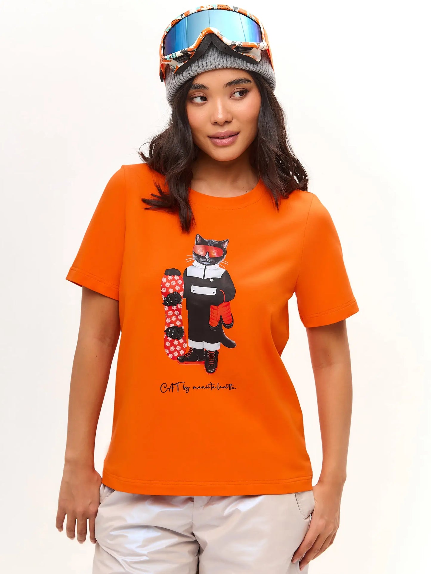 Orange t-shirt snowboard cat - Funny Cat T-shirt | For Cat Lovers | CAT by maniita lacitta