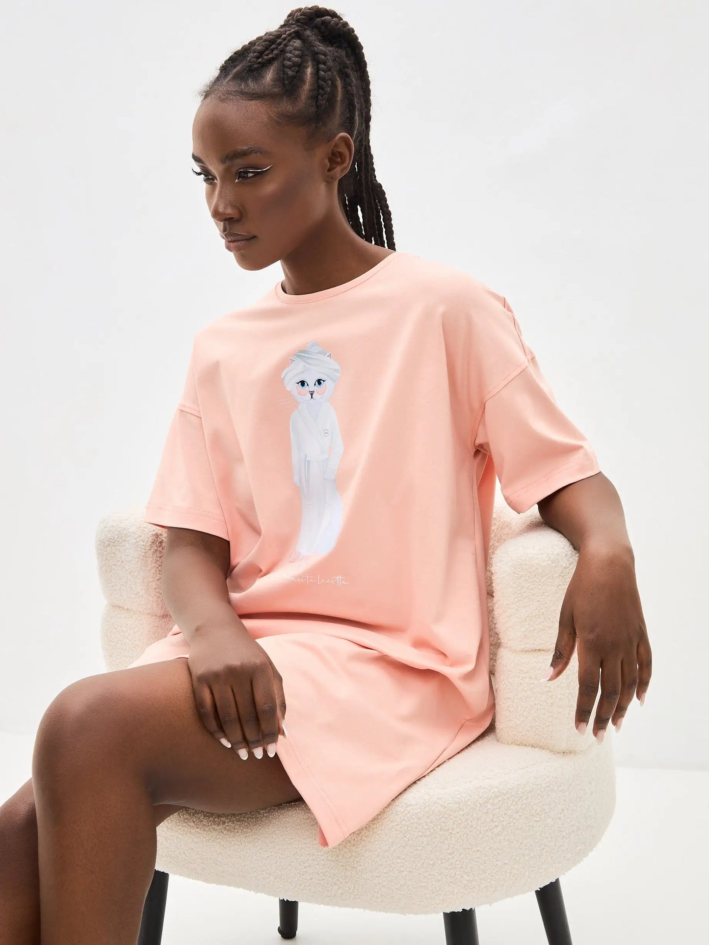 Peach oversized T-shirt SPA CAT - Peach oversized T-shirt SPA CAT print