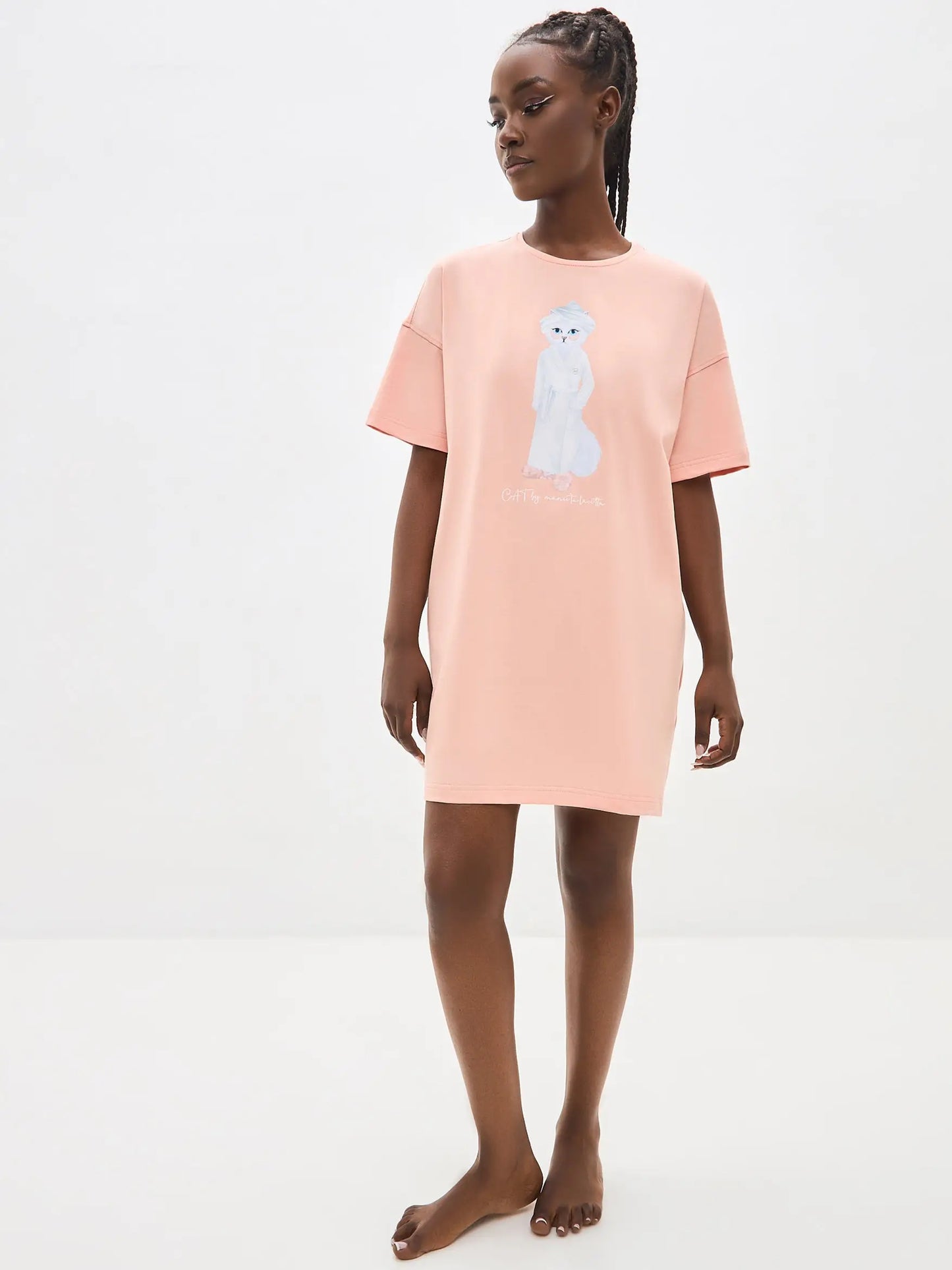 Peach oversized T-shirt SPA CAT - Peach oversized T-shirt SPA CAT print