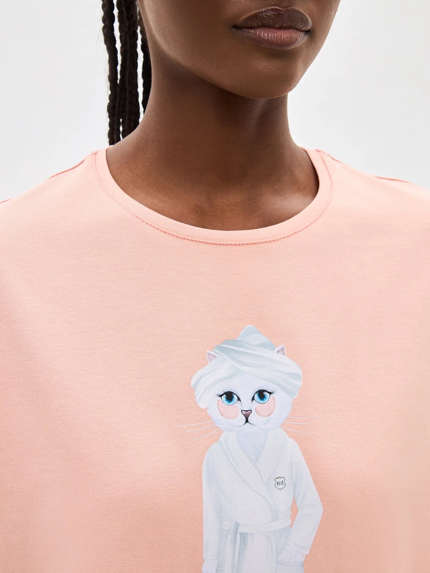Pink oversized T-shirt SPA CAT - Peach oversized T-shirt SPA CAT print