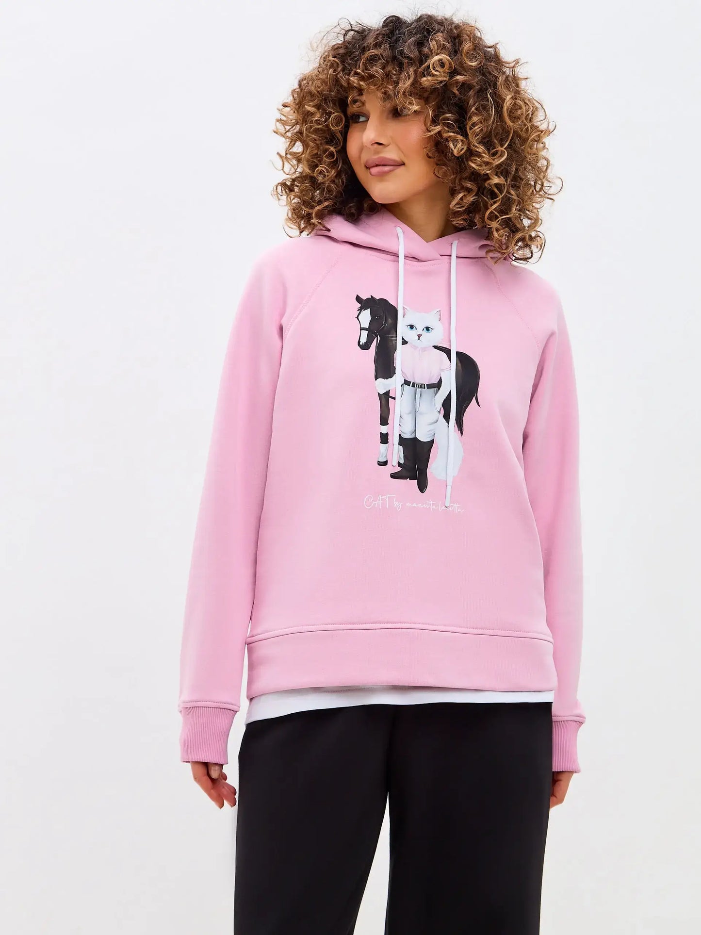 Pink hoodie white rider cat - Funny Cat Hoodie & sweatshirt | For Cat Lovers | CAT by maniita