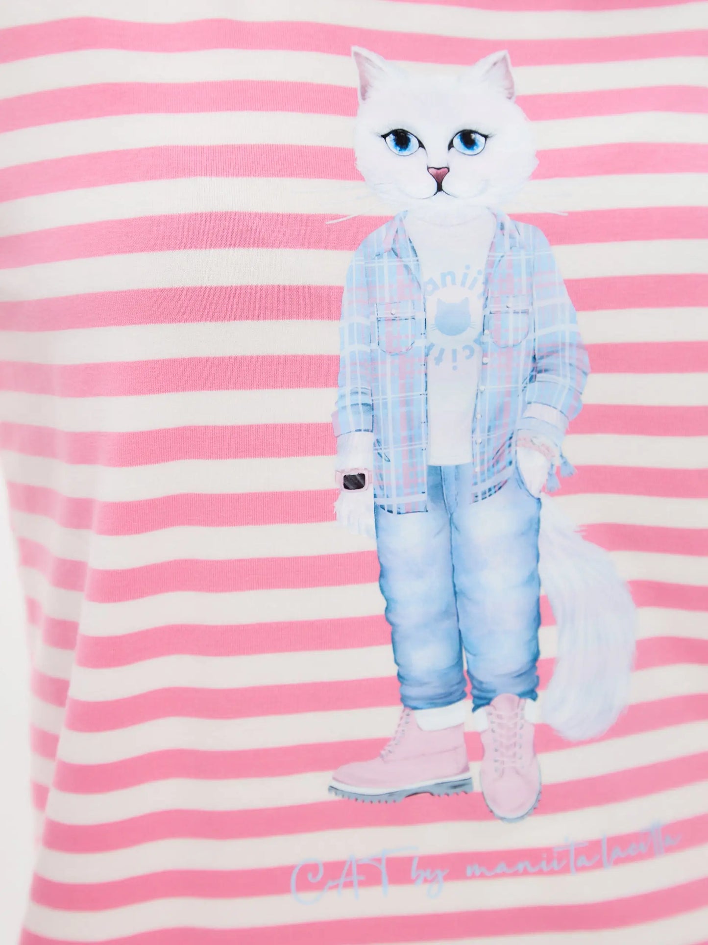 Pink longsleeve country white cat - Funny Cat Shirt & Striped shirt | For Cat Lovers | CAT by maniita