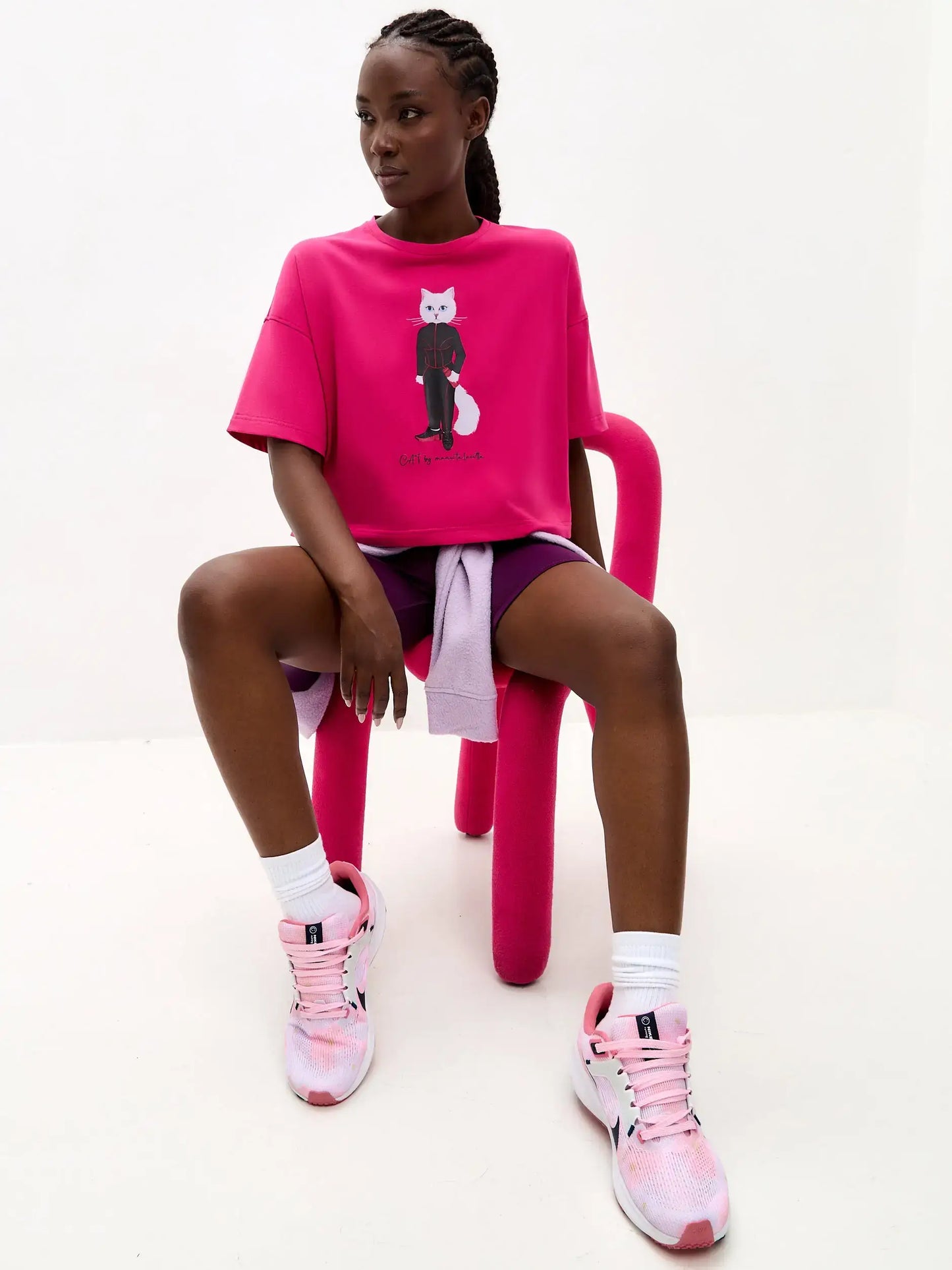 Pink short oversized t-shirt sport cat - Funny Cat T-shirt | For Cat Lovers | CAT by maniita lacitta