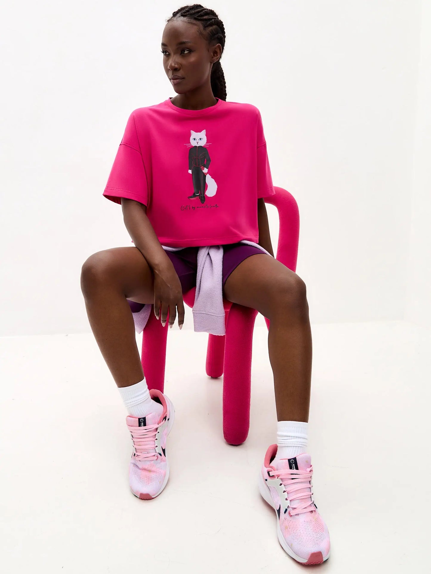 Pink short oversized t-shirt sport cat - Funny Cat T-shirt | For Cat Lovers | CAT by maniita lacitta