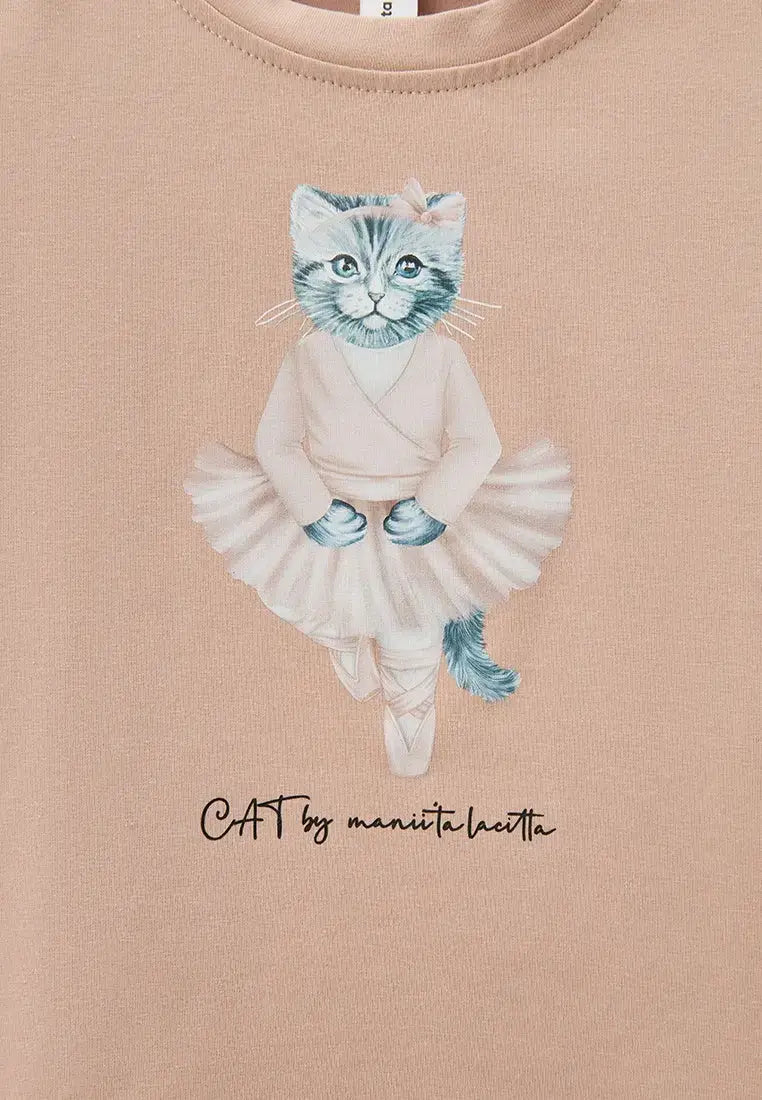 Pink Printed T-shirt BALLET CAT - T-shirt