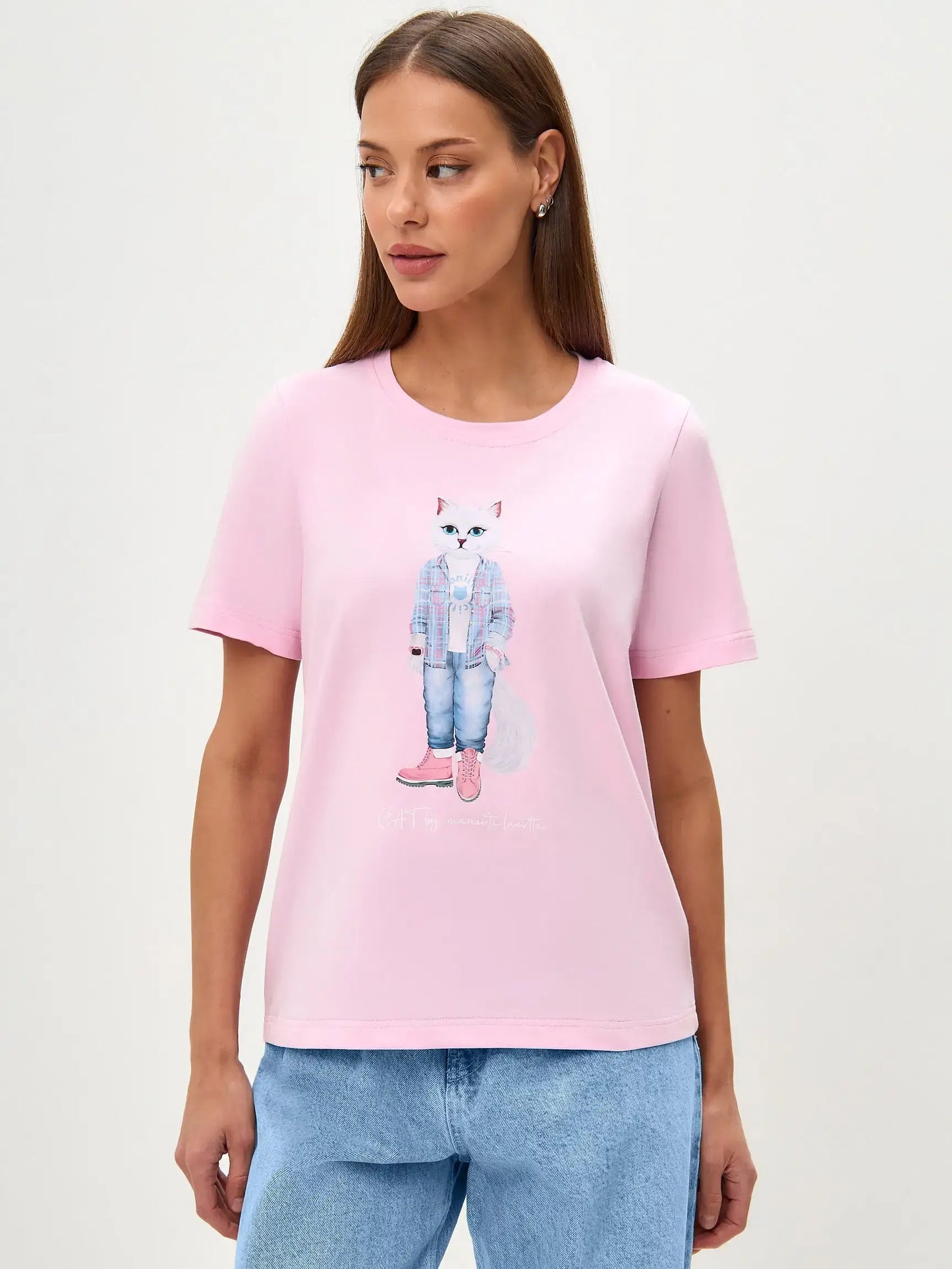 Pink t-shirt country white cat - Funny Cat T-shirt | For Cat Lovers | CAT by maniita lacitta
