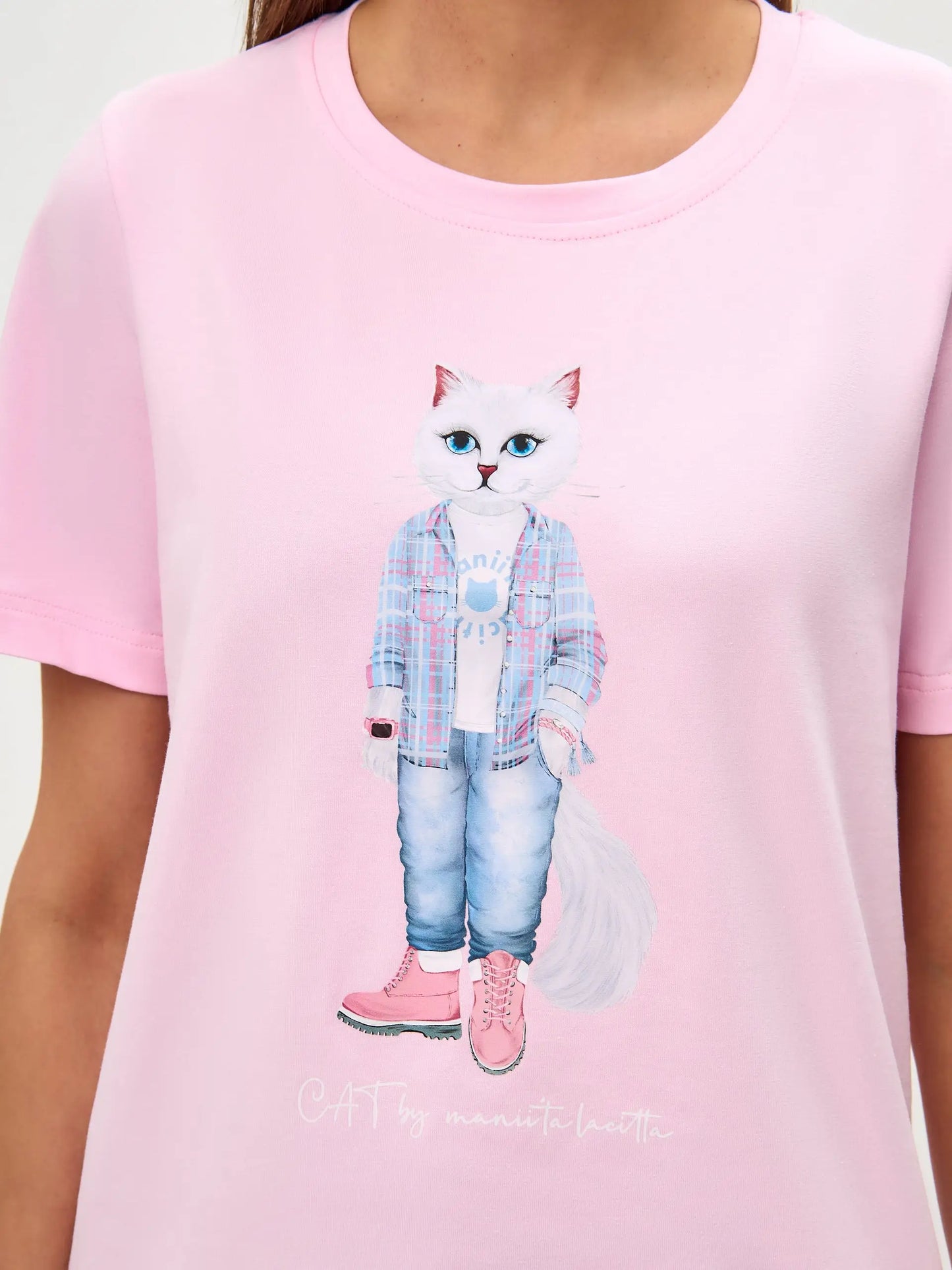 Pink t-shirt country white cat - Funny Cat T-shirt | For Cat Lovers | CAT by maniita lacitta