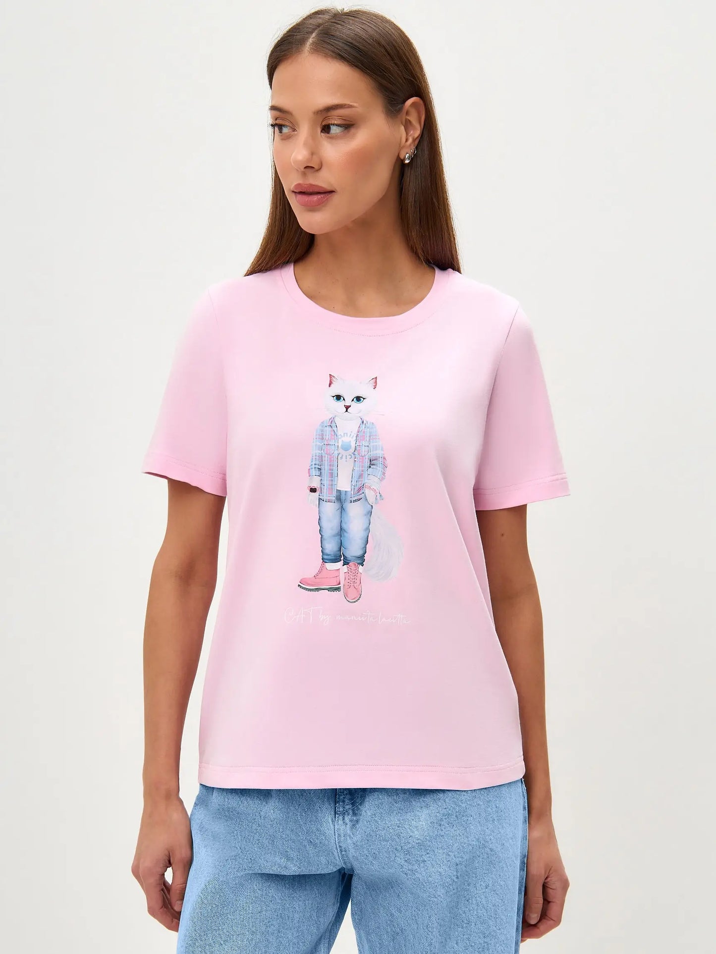 Pink t-shirt country white cat - Funny Cat T-shirt | For Cat Lovers | CAT by maniita lacitta