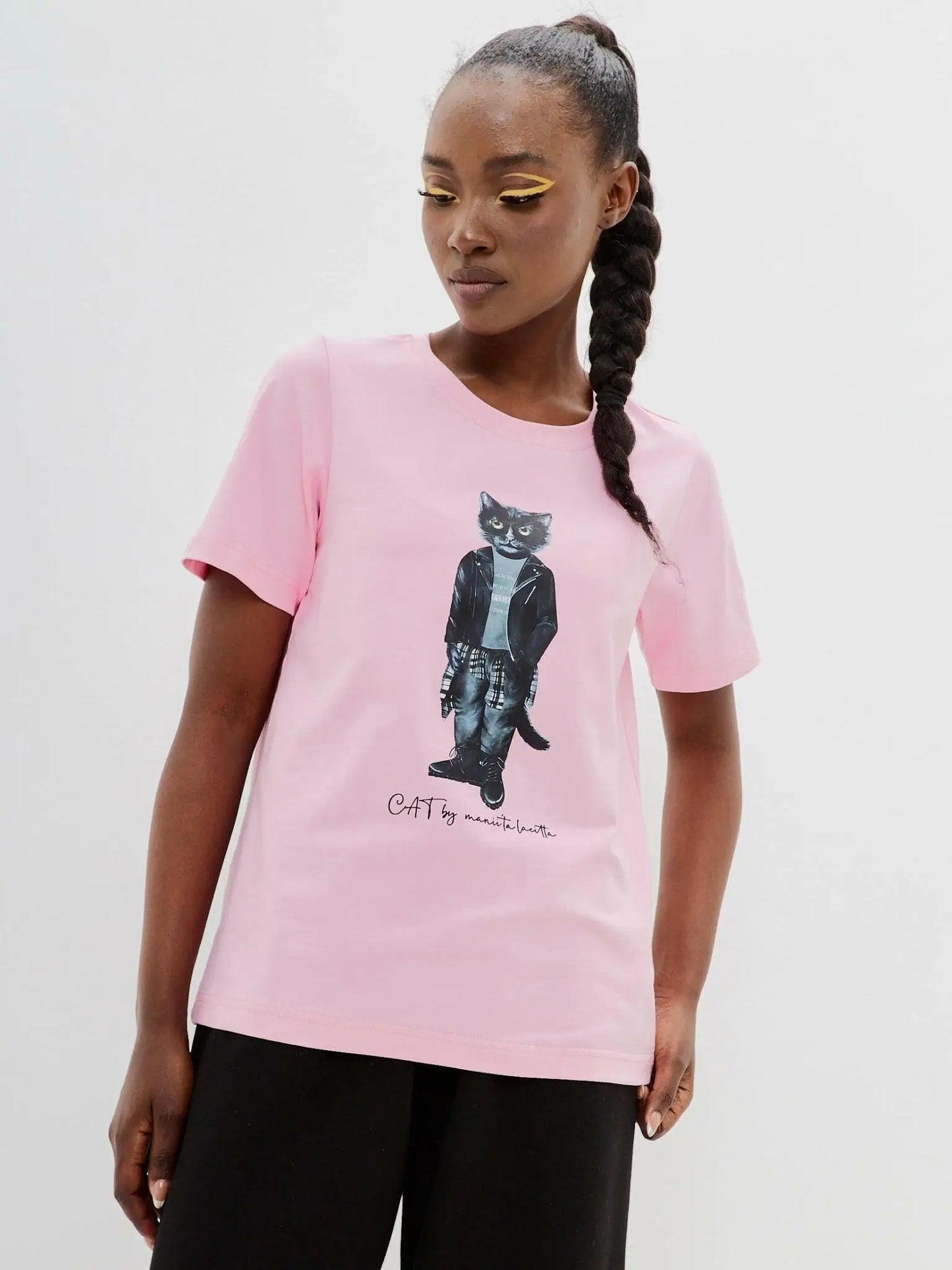 Pink t-shirt rocker cat - Funny Cat T-shirt | For Cat Lovers | CAT by maniita lacitta