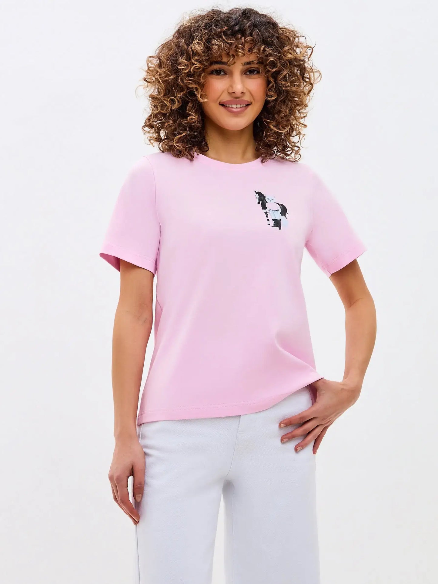 Pink t-shirt white rider cat - Funny Cat T-shirt | For Cat Lovers | CAT by maniita lacitta