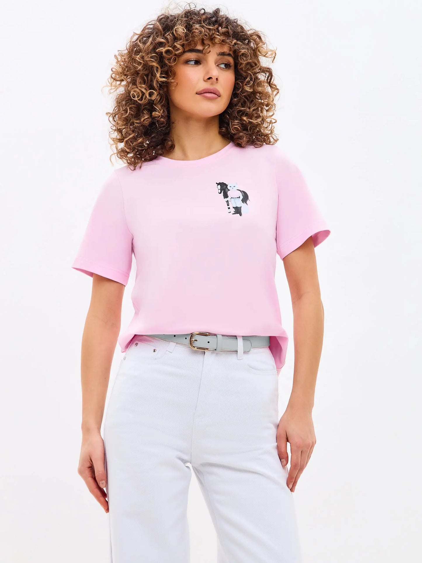 Pink t-shirt white rider cat - Funny Cat T-shirt | For Cat Lovers | CAT by maniita lacitta