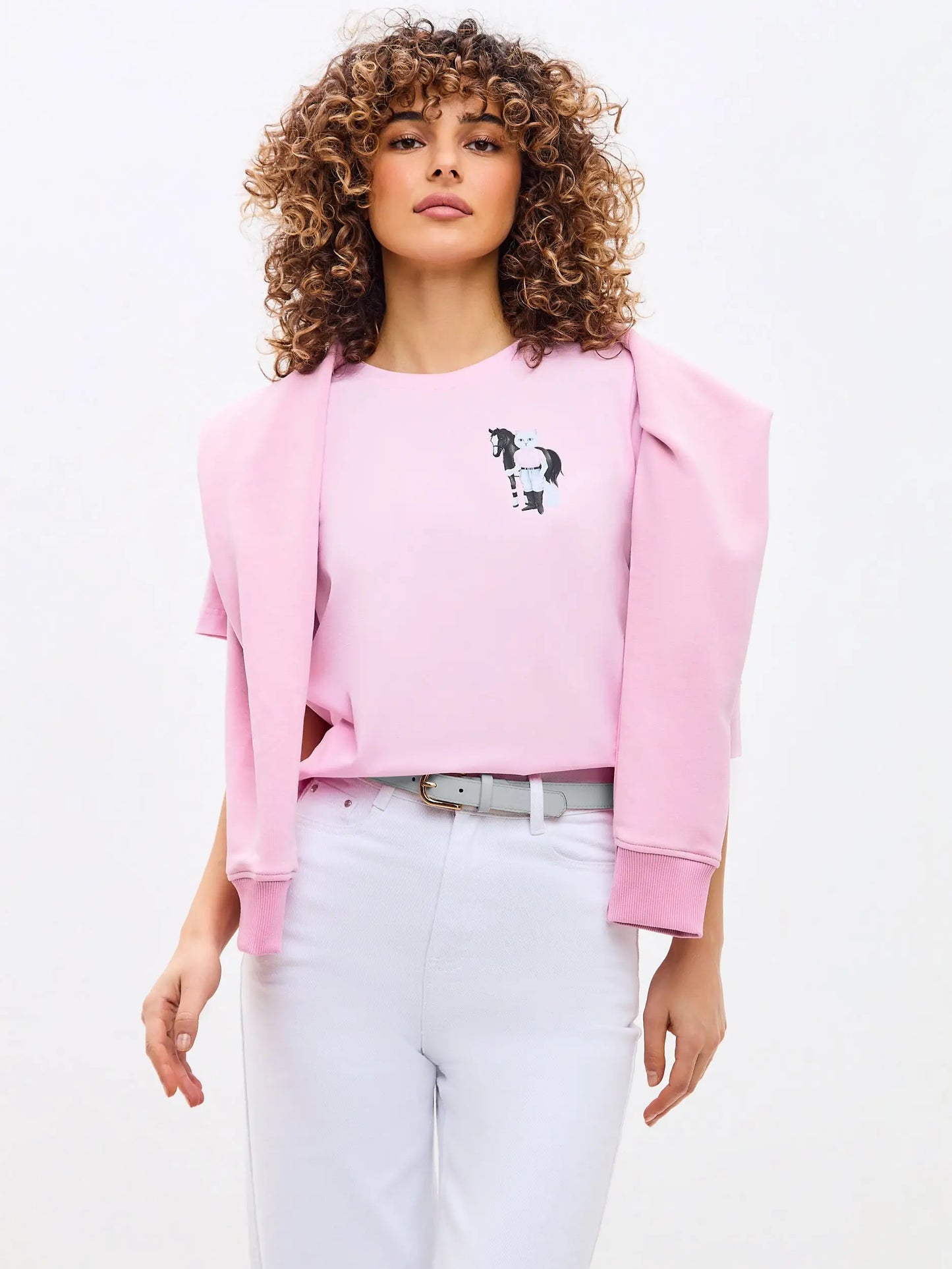 Pink t-shirt white rider cat - Funny Cat T-shirt | For Cat Lovers | CAT by maniita lacitta