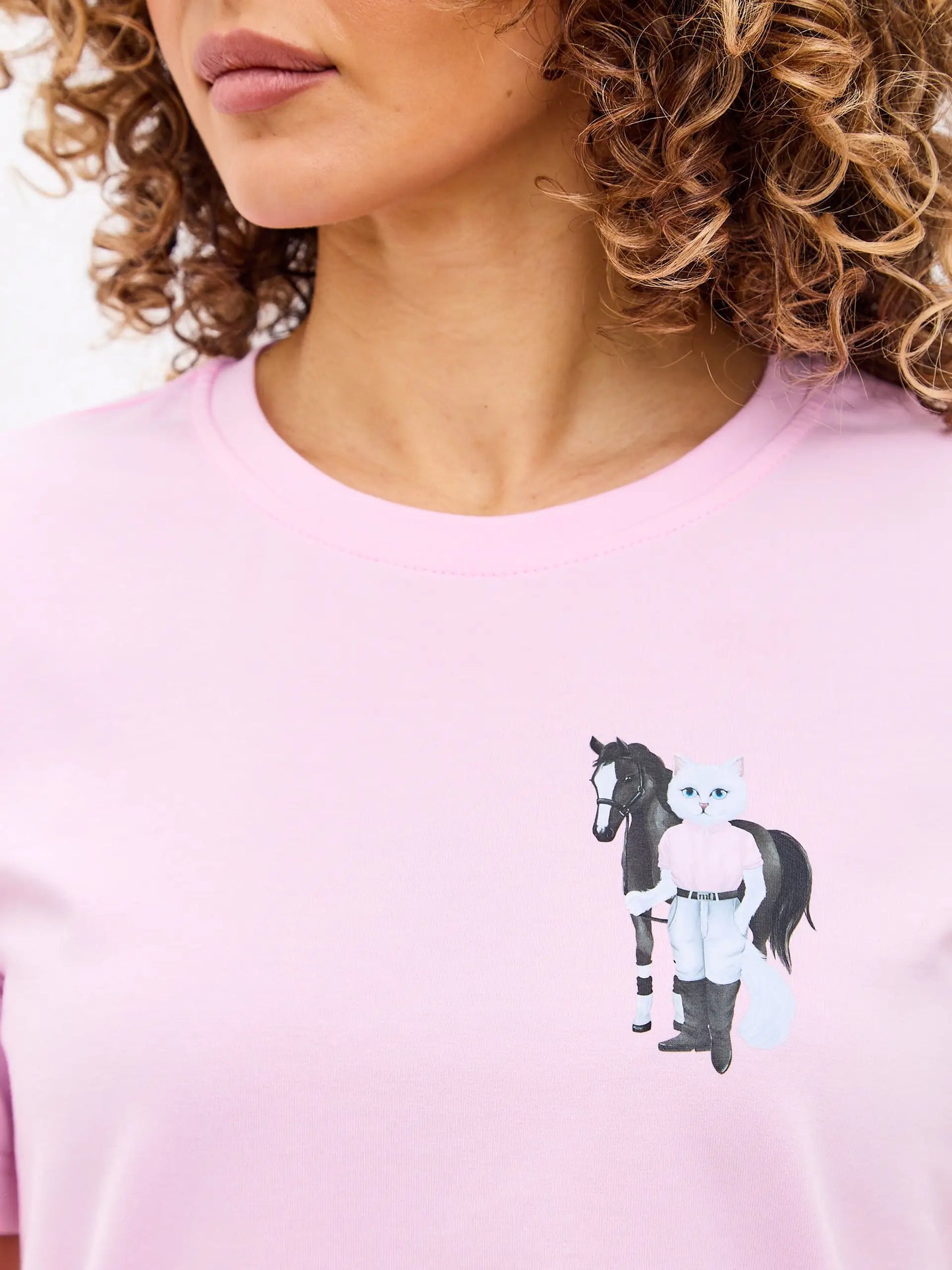 Pink t-shirt white rider cat - Funny Cat T-shirt | For Cat Lovers | CAT by maniita lacitta