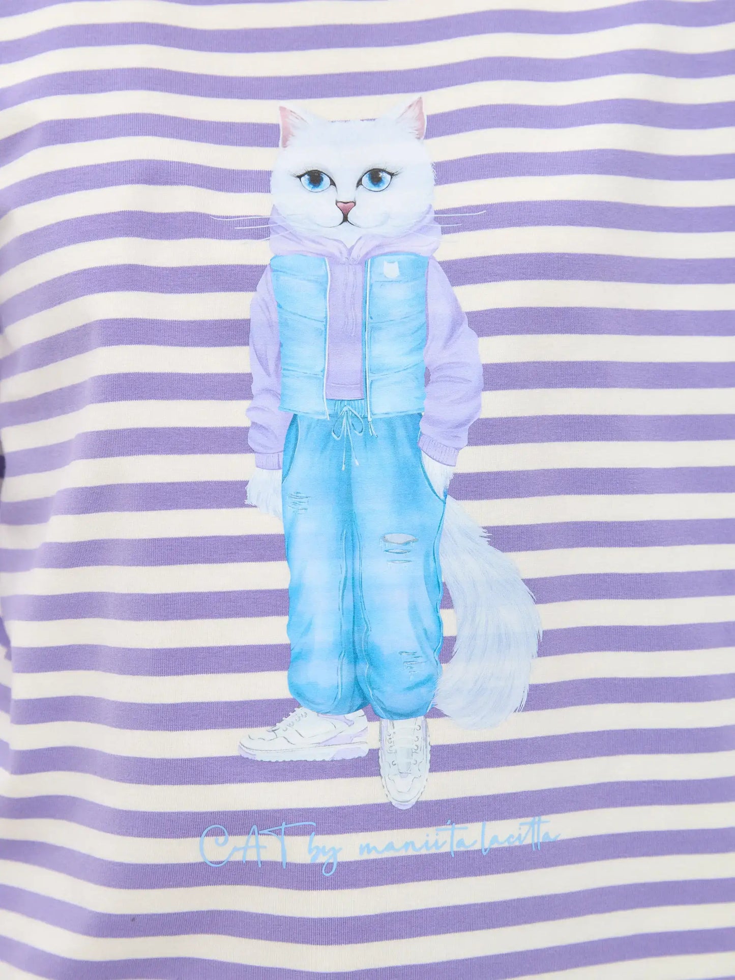 Purple longsleeve white cat walk - Funny Cat Shirt & Striped shirt | For Cat Lovers | CAT by maniita