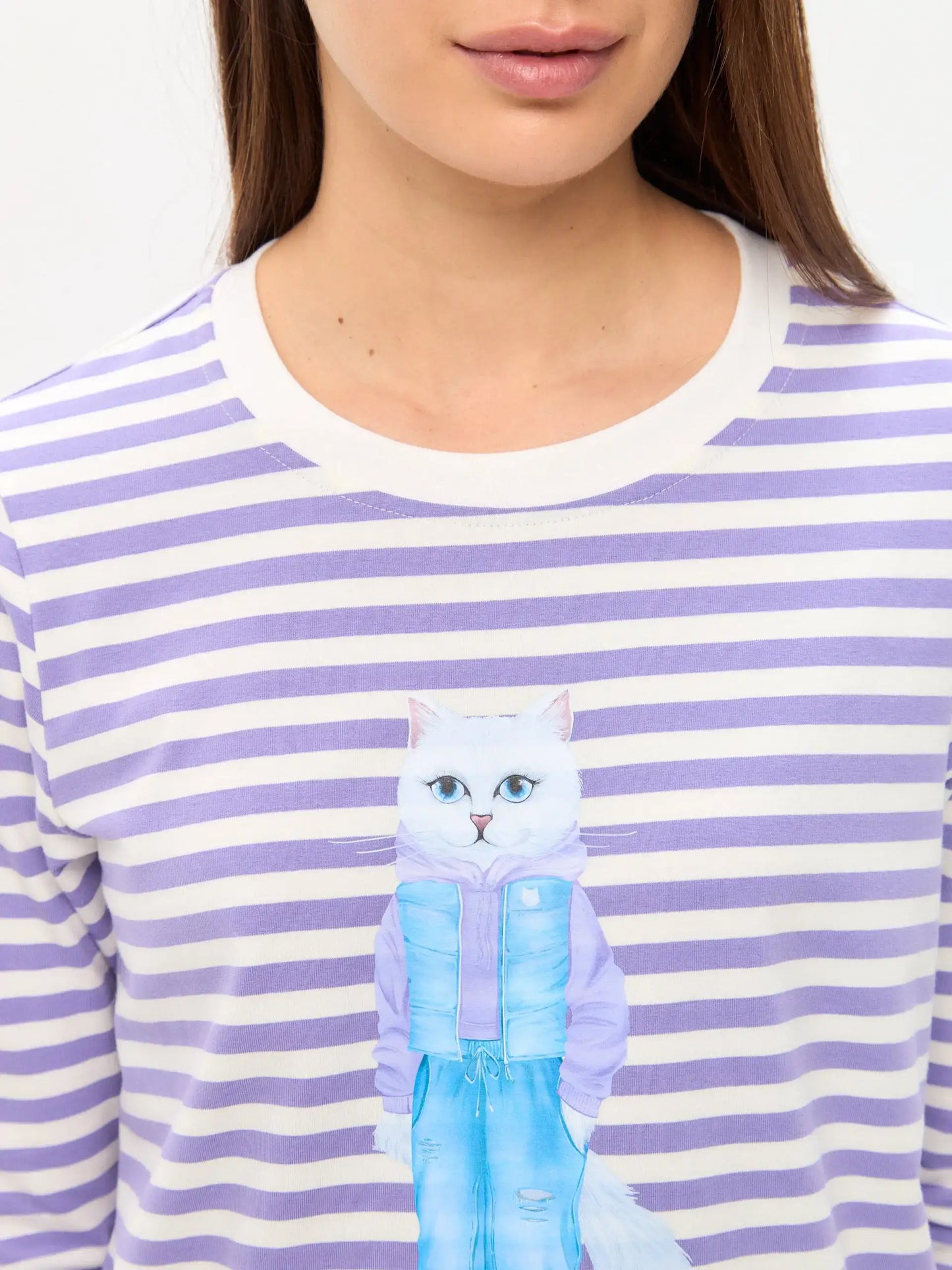 Purple Printed Longsleeve WALKING CAT - Shirt & Striped shirt