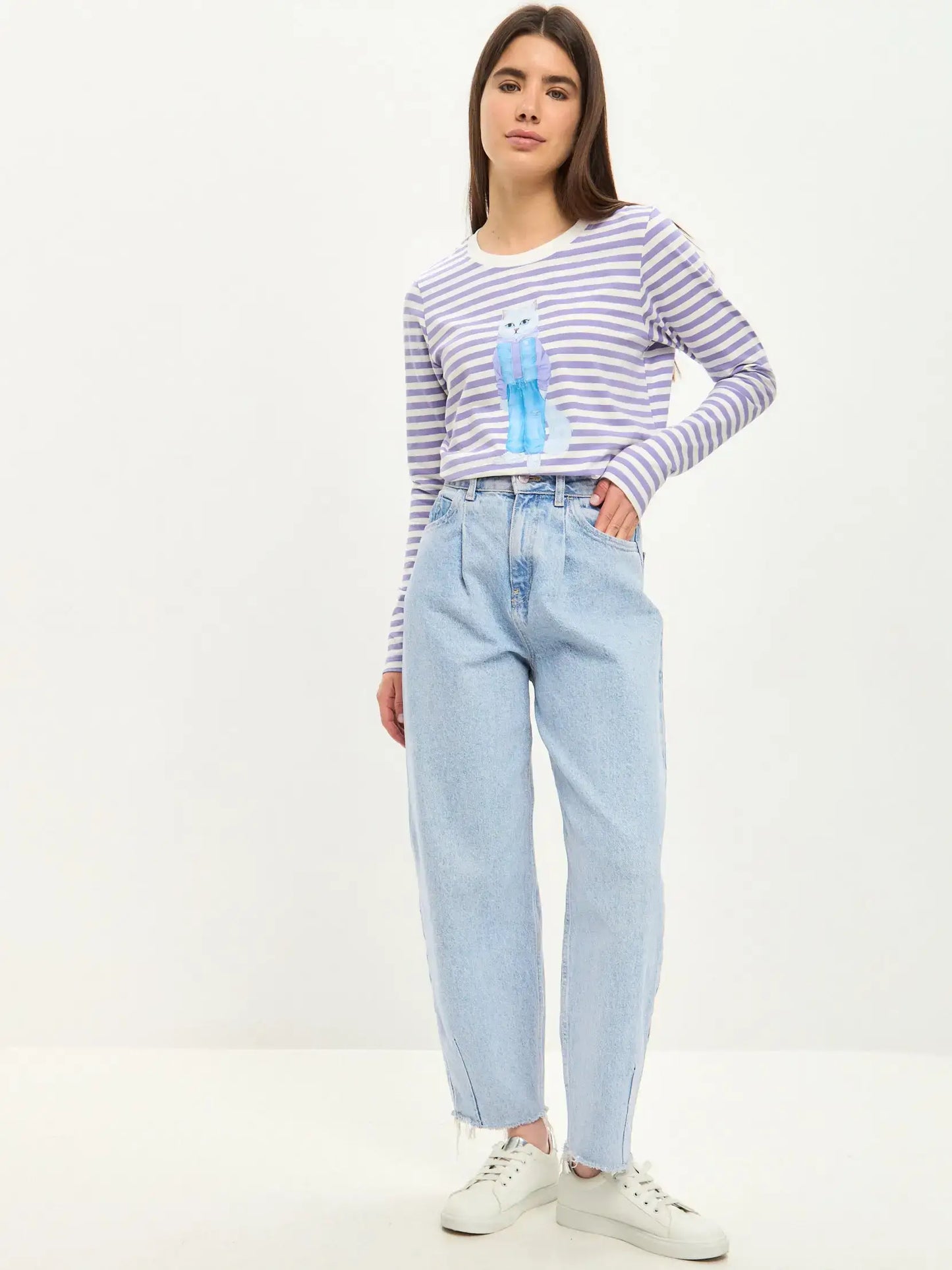 Purple Printed Longsleeve WALKING CAT - Shirt & Striped shirt