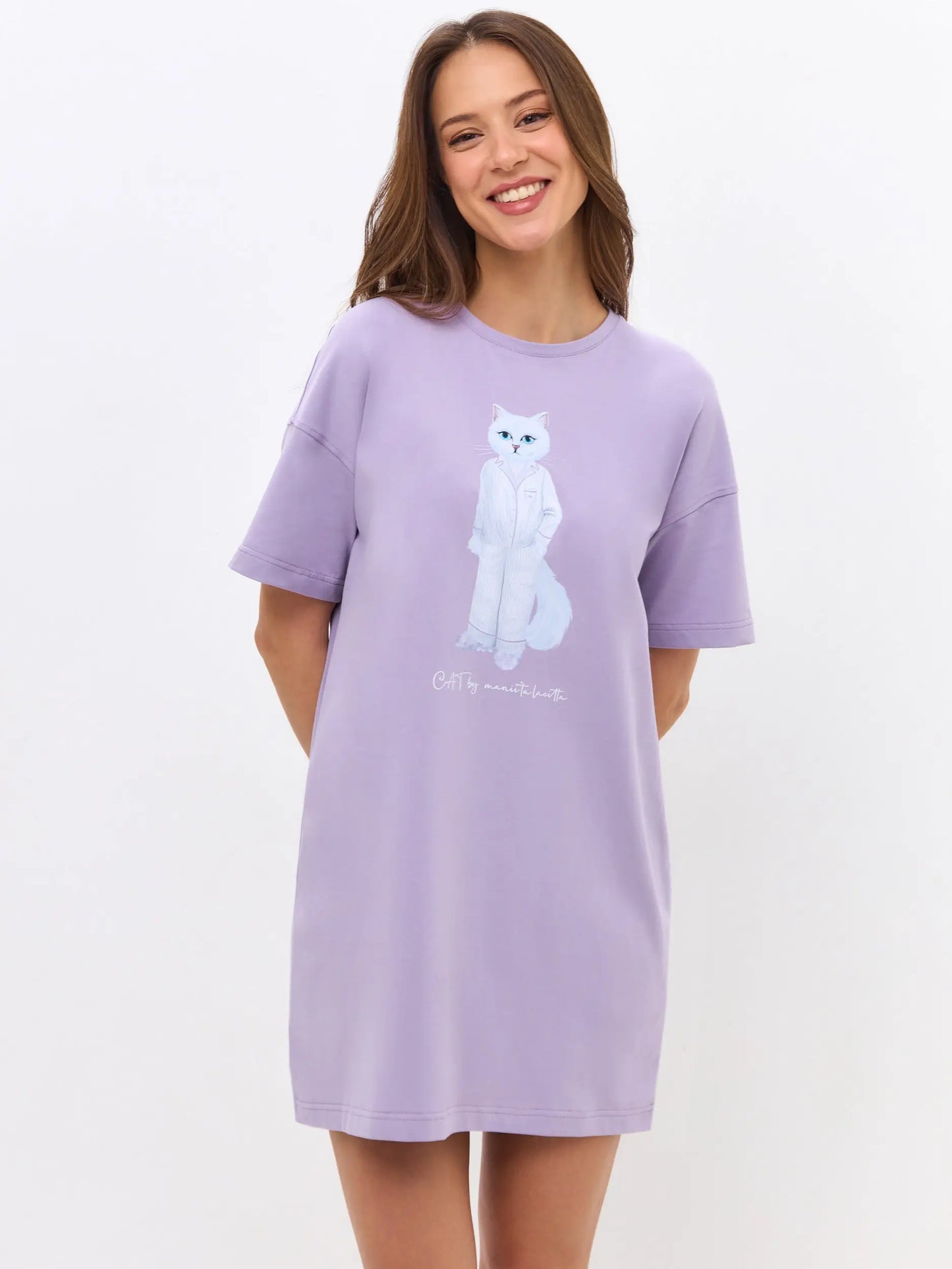 Purple oversized t-shirt pajamas cat - Funny Cat Loungewear | For Cat Lovers | CAT by maniita lacitta