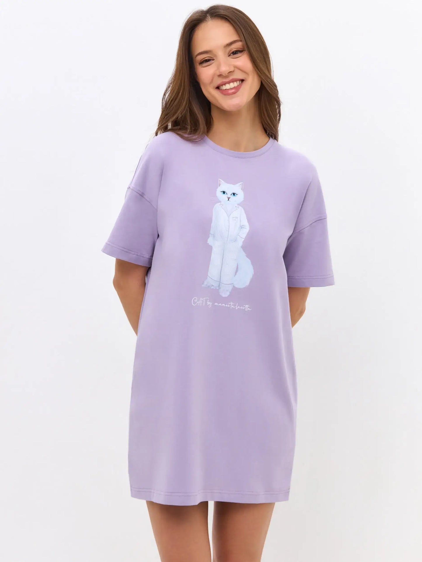 Purple oversized t-shirt pajamas cat - Funny Cat Loungewear | For Cat Lovers | CAT by maniita lacitta