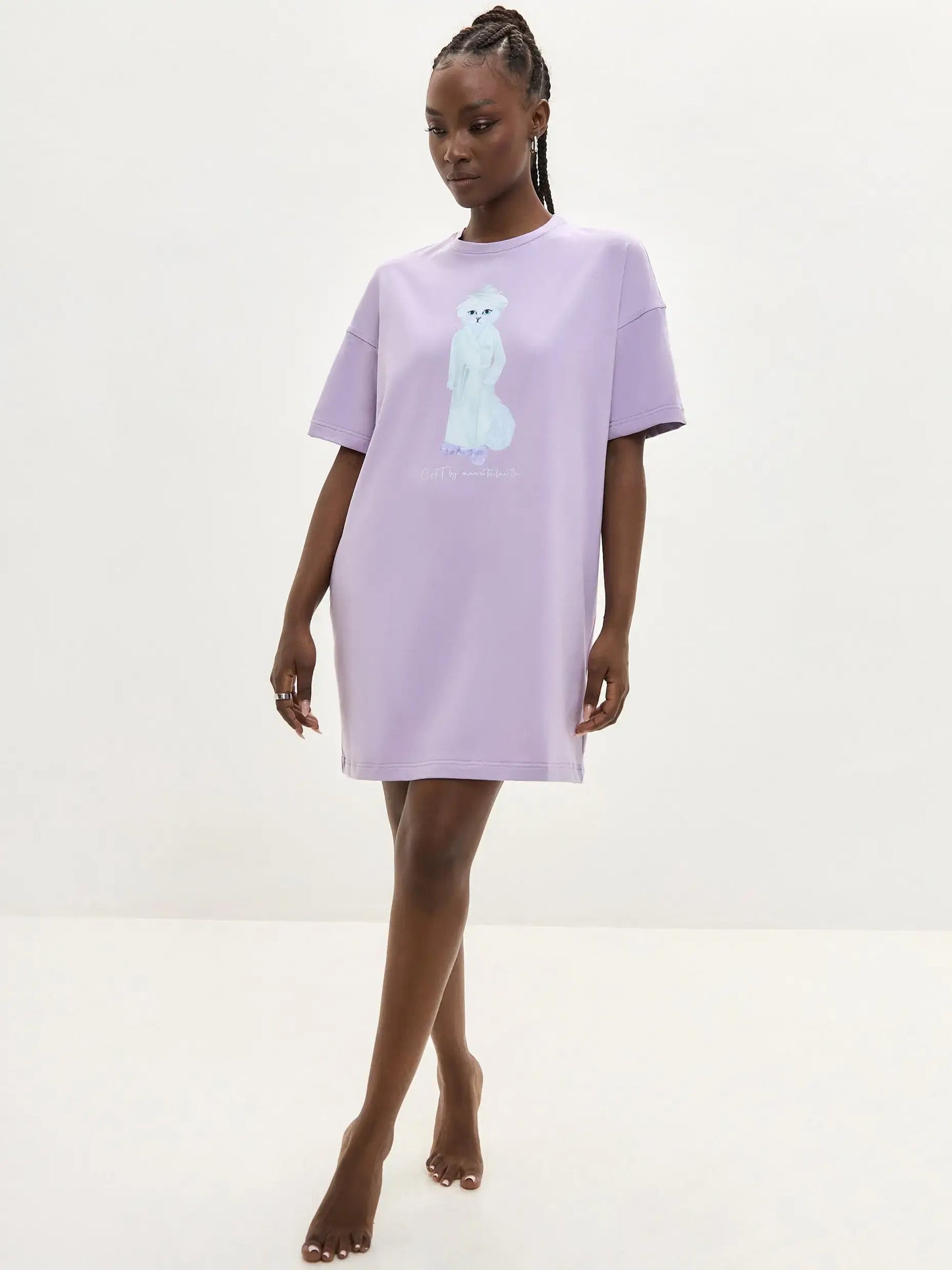 Purple Printed oversized T-shirt SPA CAT - Loungewear