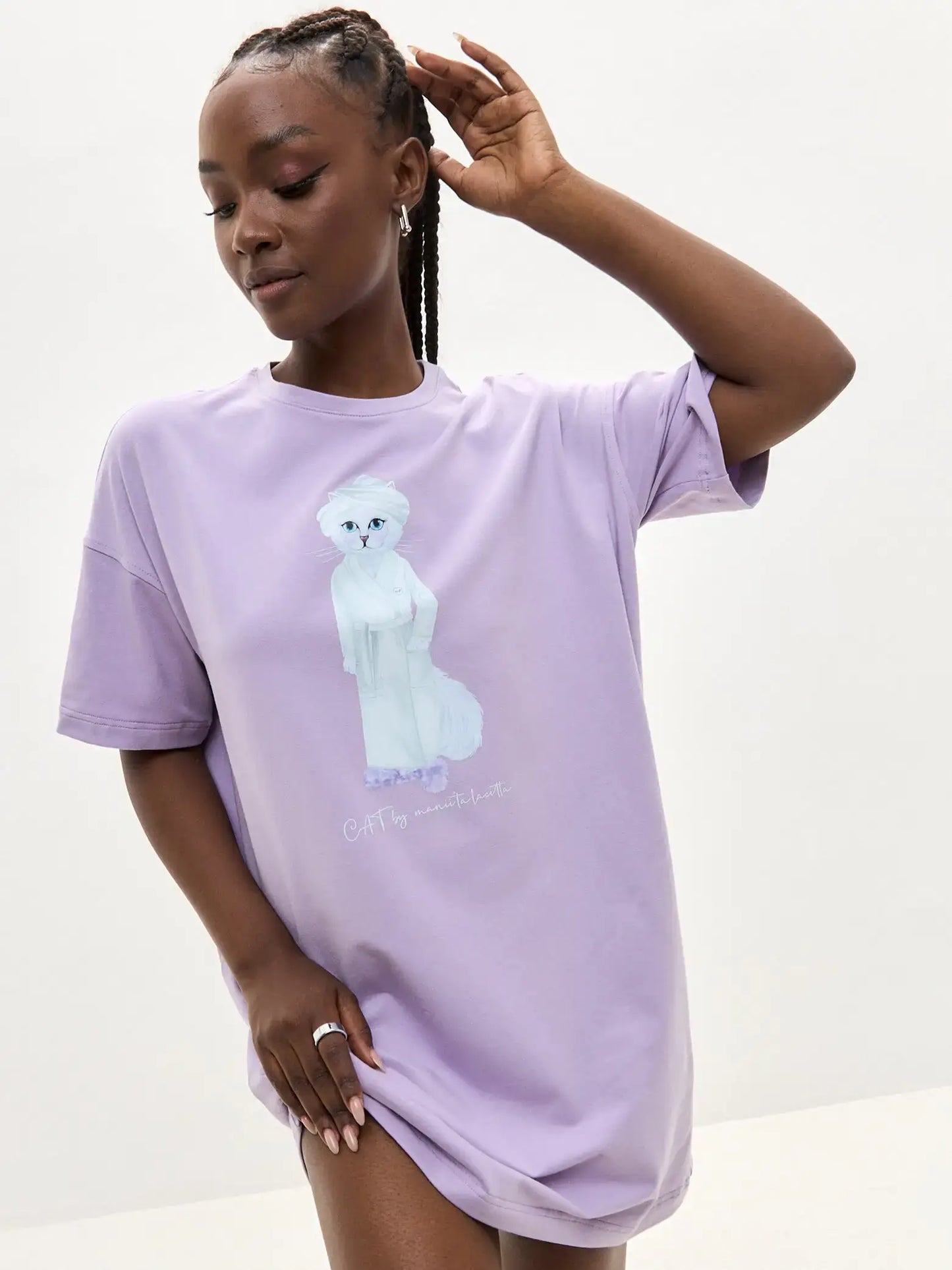 Purple Printed oversized T-shirt SPA CAT - Loungewear