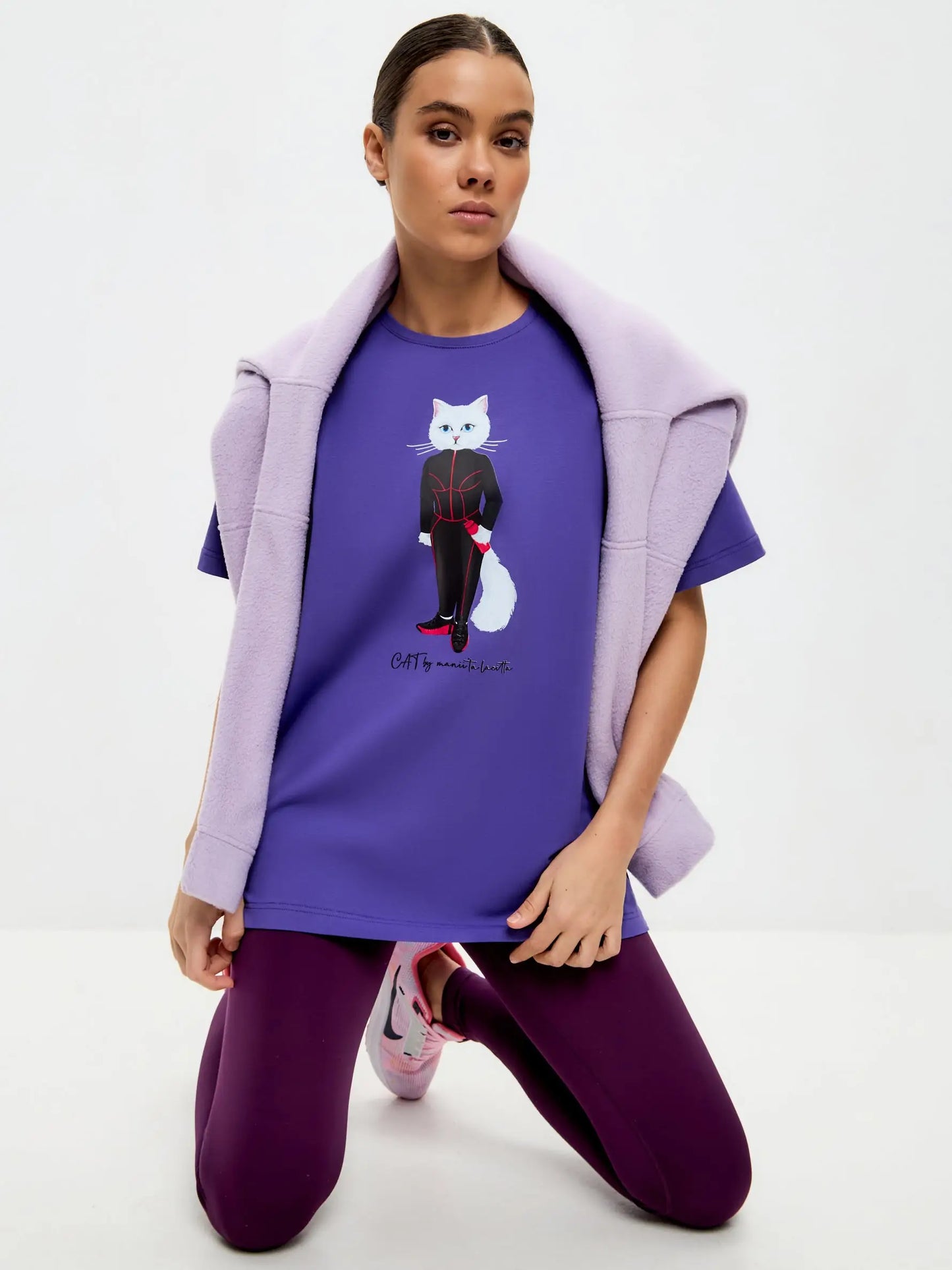 Purple oversized t-shirt sport cat - Funny Cat T-shirt | For Cat Lovers | CAT by maniita lacitta