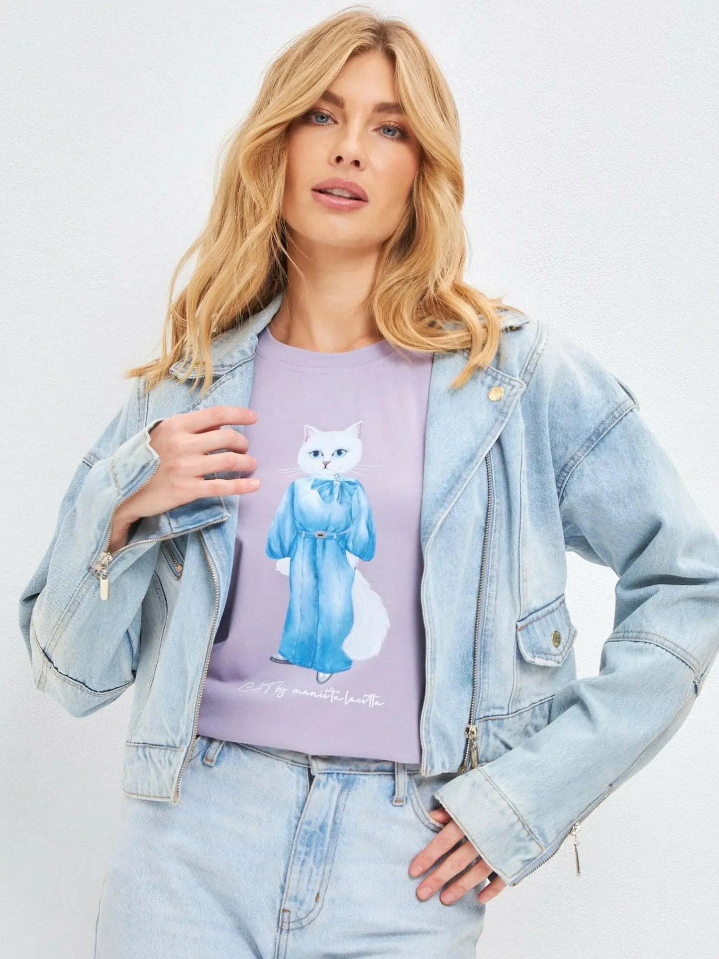 Purple printed t-shirt denim cat - Funny Cat T-shirt | For Cat Lovers | CAT by maniita lacitta