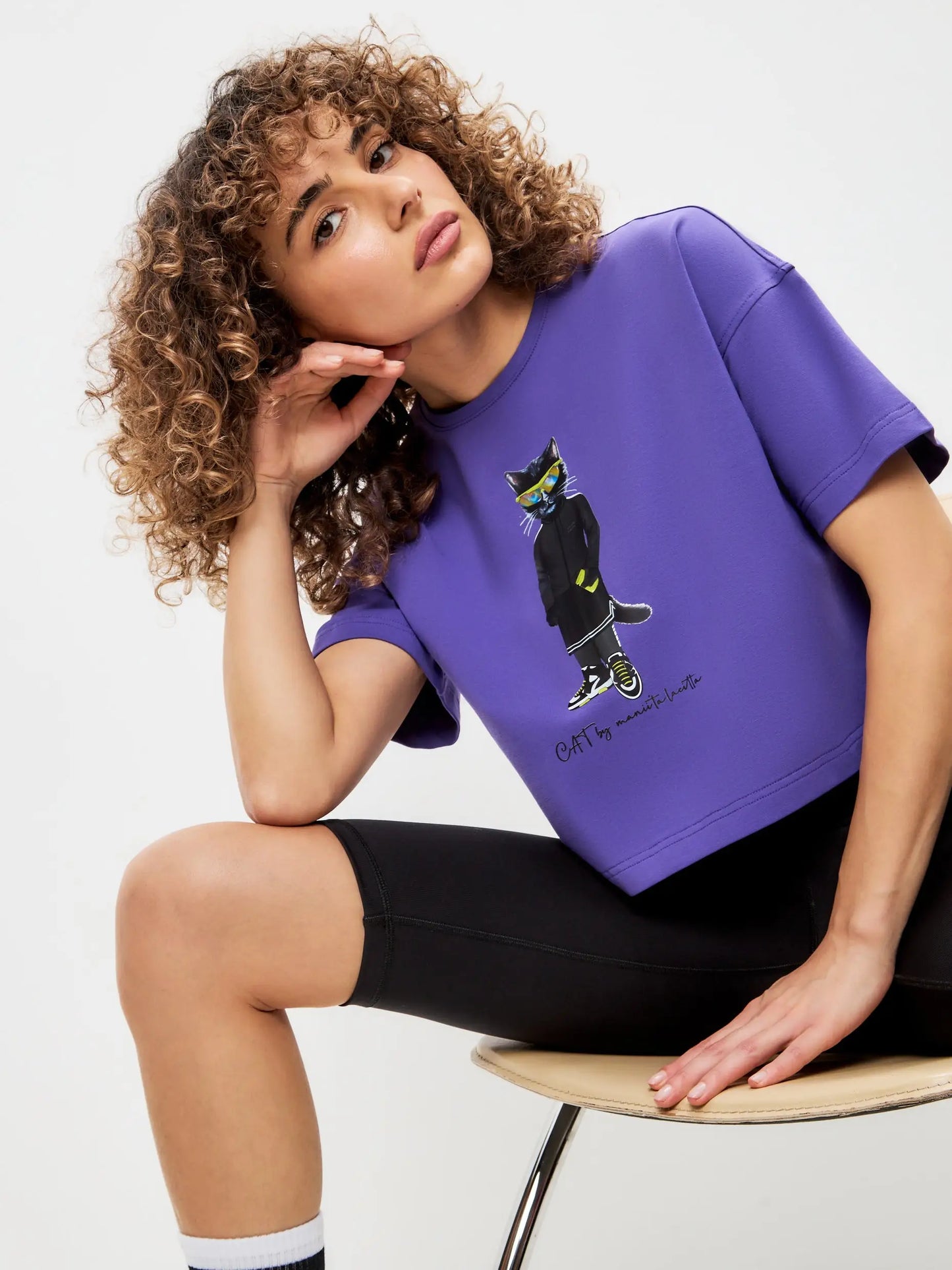 Purple short oversized t-shirt sport cat - Funny Cat T-shirt | For Cat Lovers | CAT by maniita lacitta