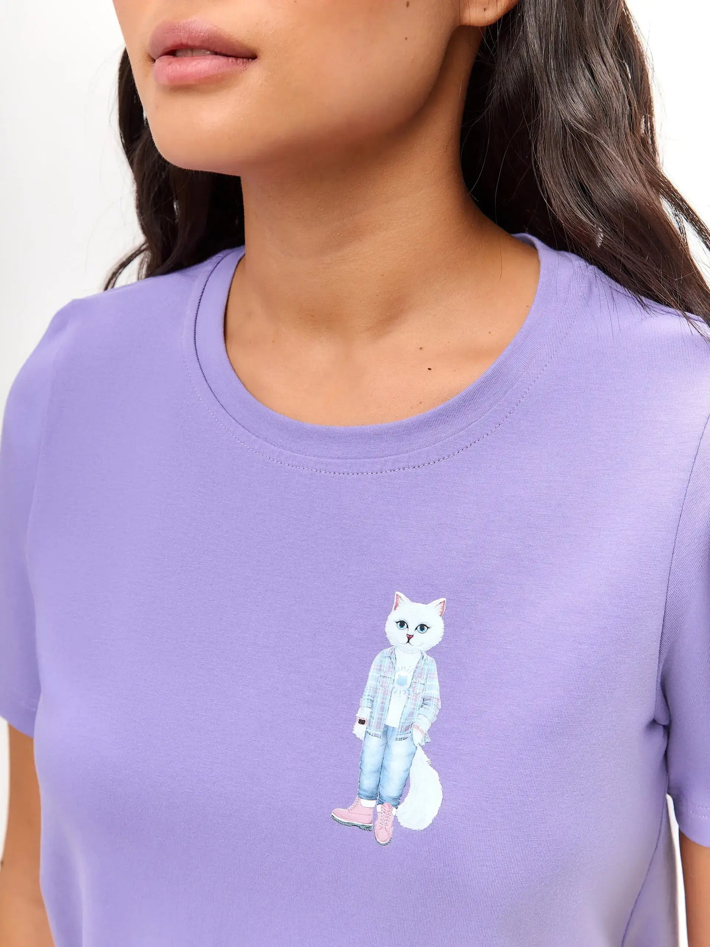 Purple Printed T-shirt COUNTRY WHITE CAT - T-shirt
