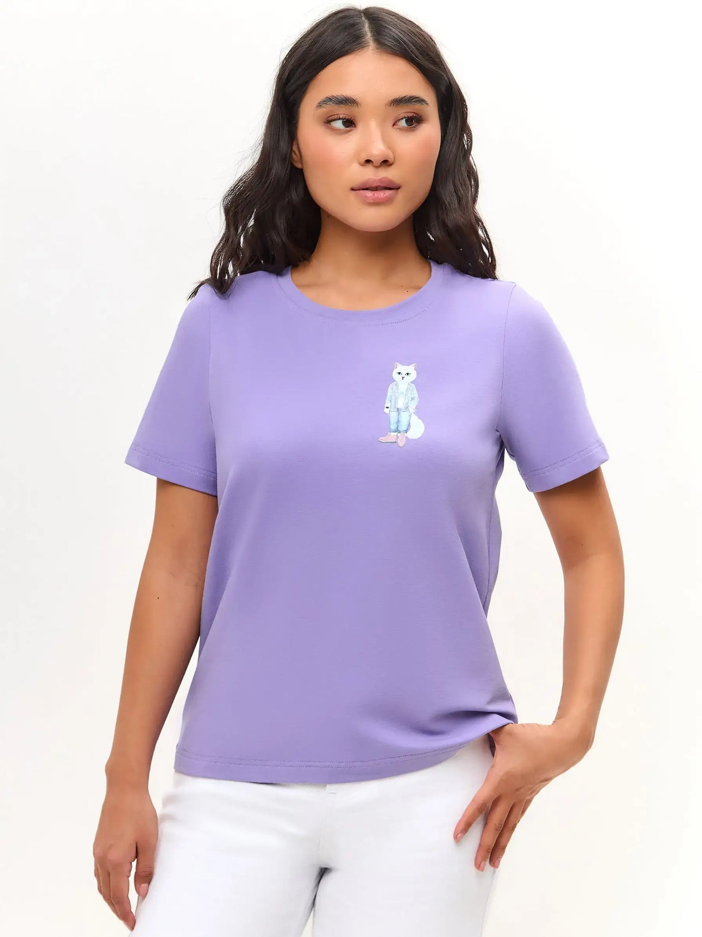Purple Printed T-shirt COUNTRY WHITE CAT - T-shirt