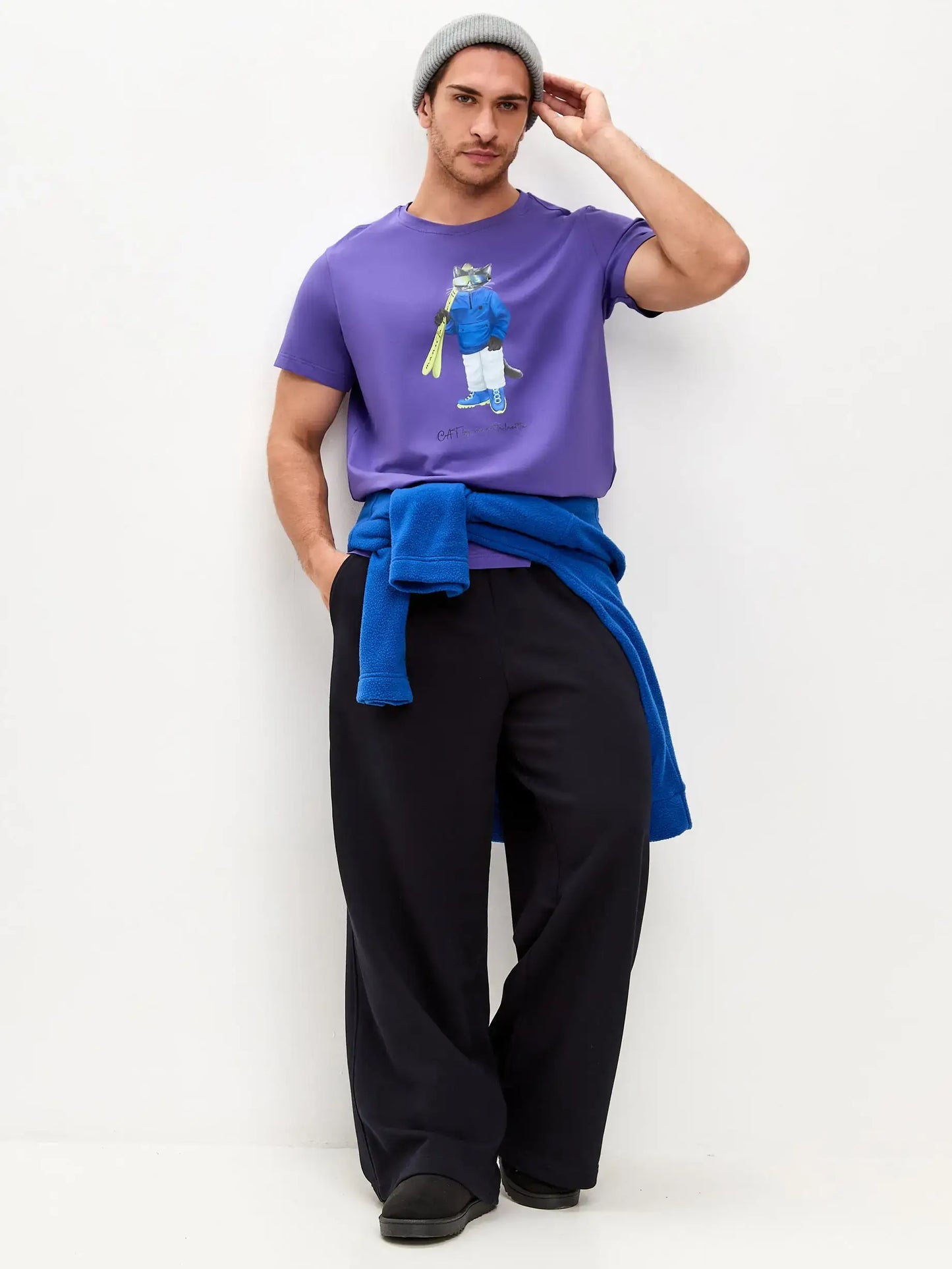 Purple Printed T-shirt SKI CAT - T-shirt