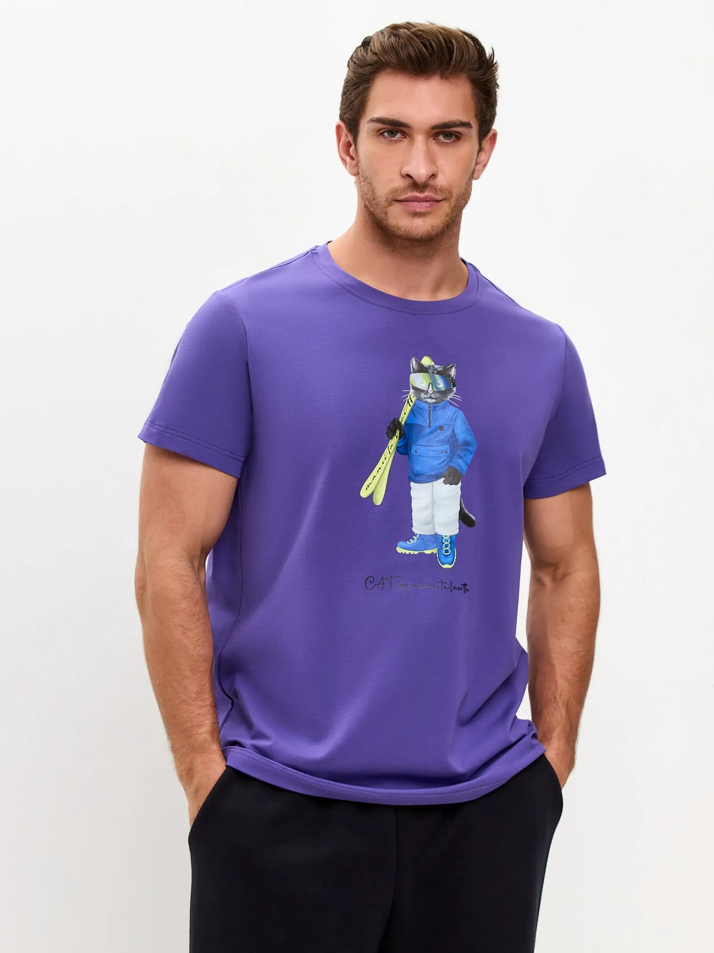 Purple t-shirt ski cat - Funny Cat T-shirt | For Cat Lovers | CAT by maniita lacitta